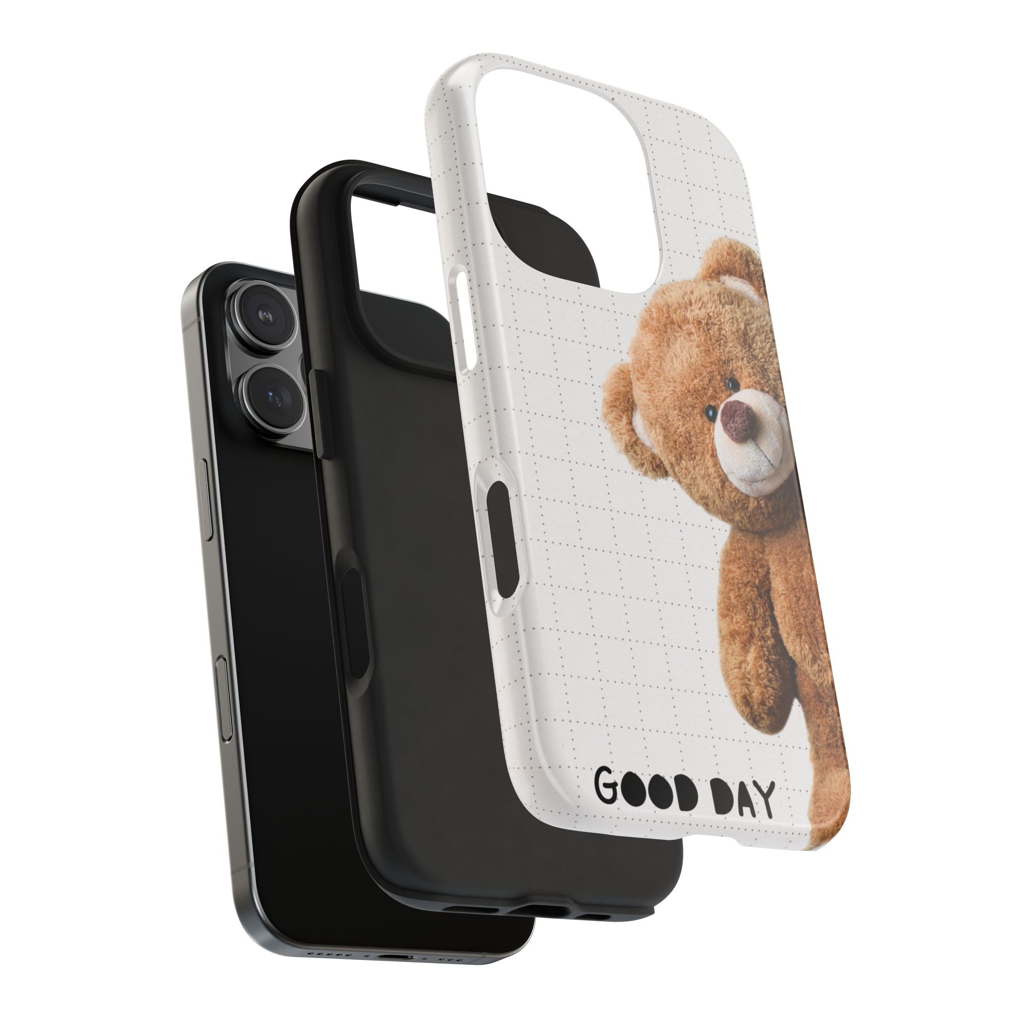 Teddy Bear Tough Phone Case — Cute Plush Peeking Design, Protective Shockproof Cover