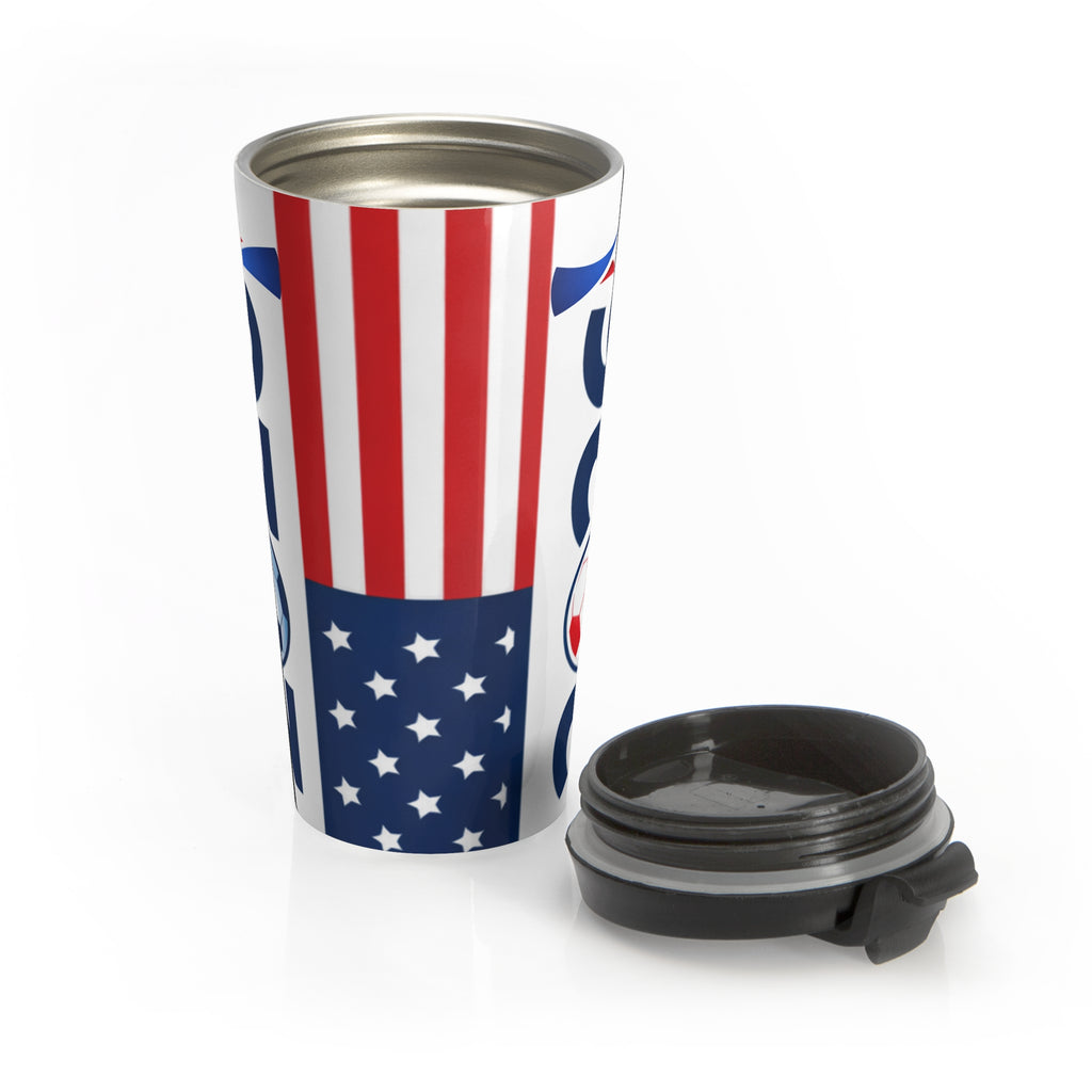 Patriotic Stainless Steel Travel Mug — USA Flag Stars & Stripes Design