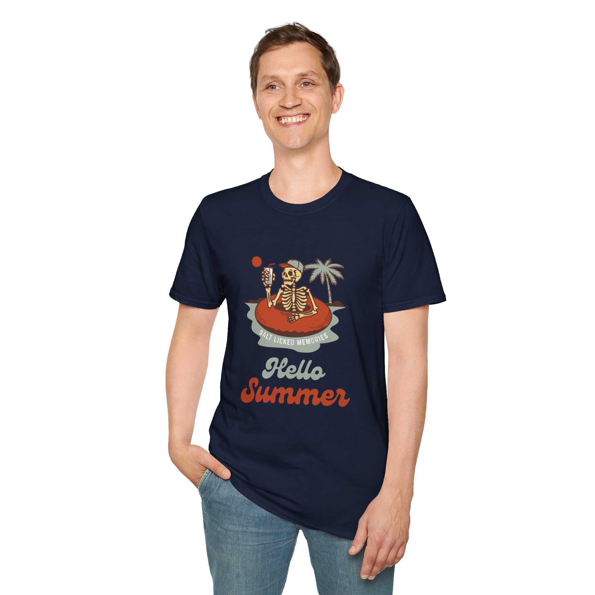 Hello Summer Skeleton T-Shirt — Retro Beach Vacation Tee
