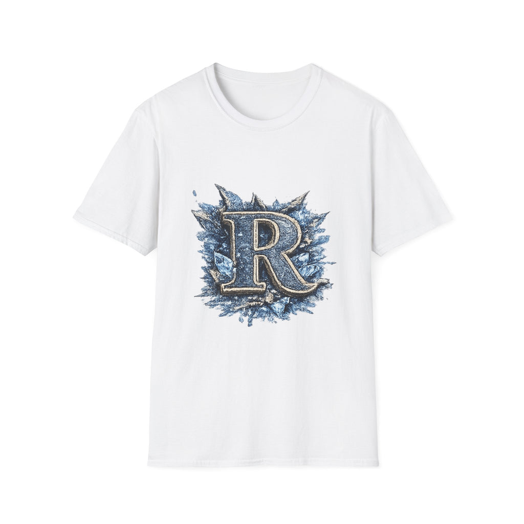 R Crest Graphic T-Shirt — Vintage Blue Letter R Logo Tee