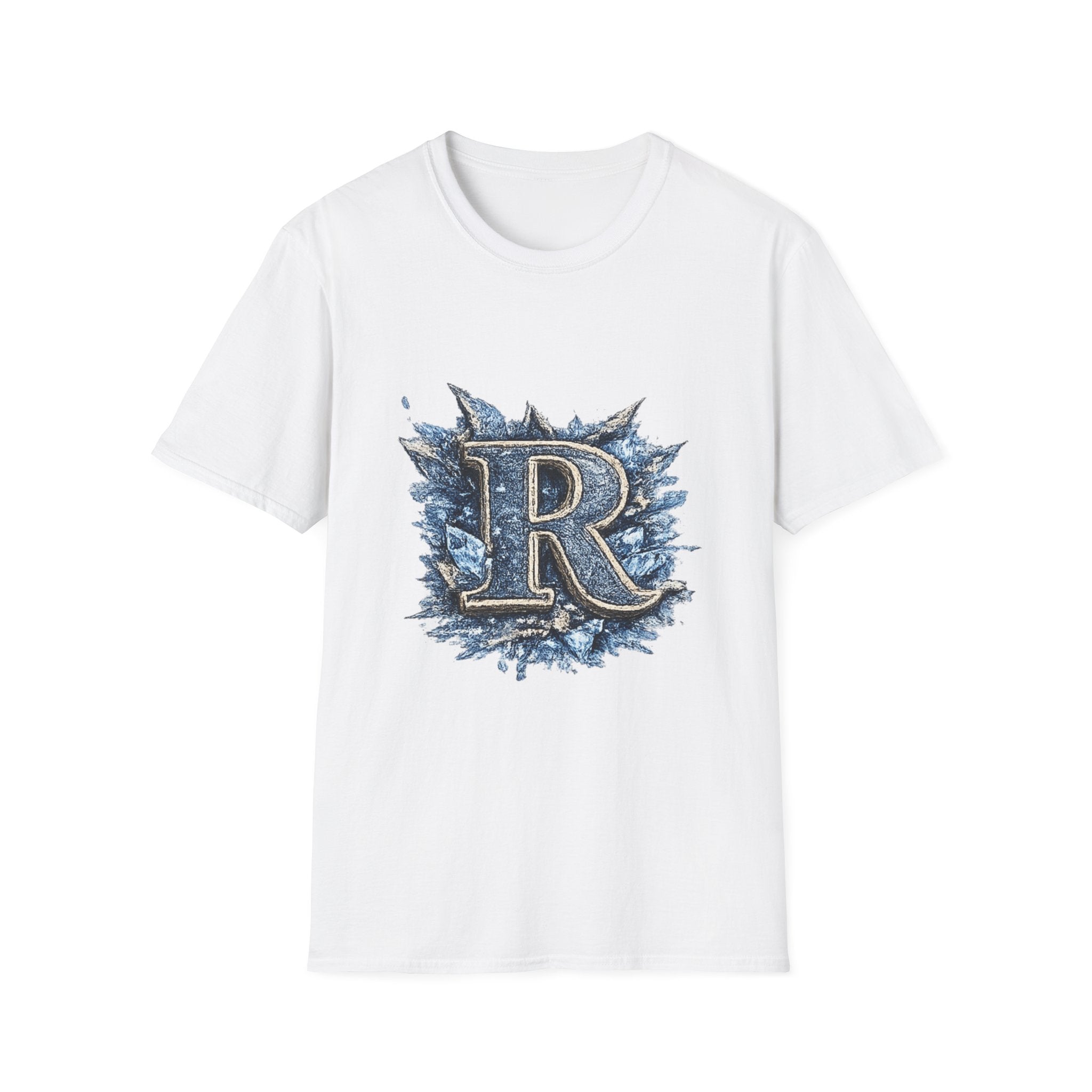 R Crest Graphic T-Shirt — Vintage Blue Letter R Logo Tee