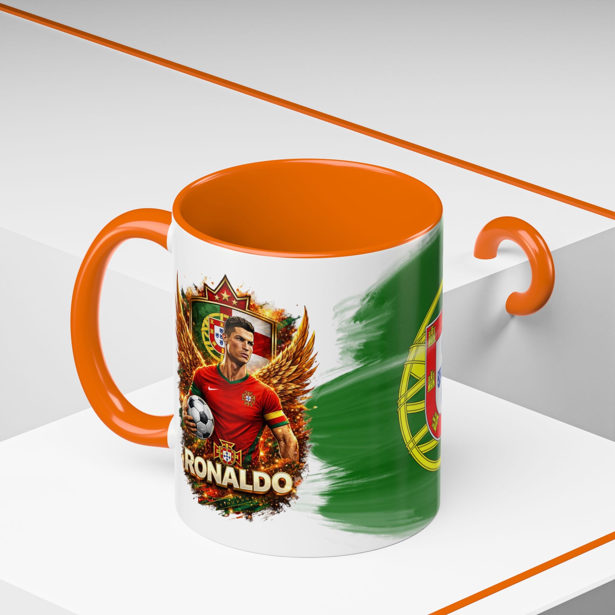 Portugal Flag Accent Coffee Mug — Painted Portuguese Crest Design (11/15oz)