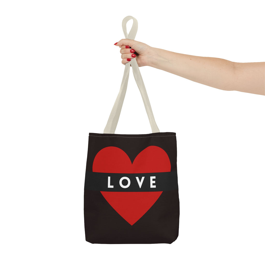 Love Heart Tote Bag — Red Heart "LOVE" All-Over Print Tote