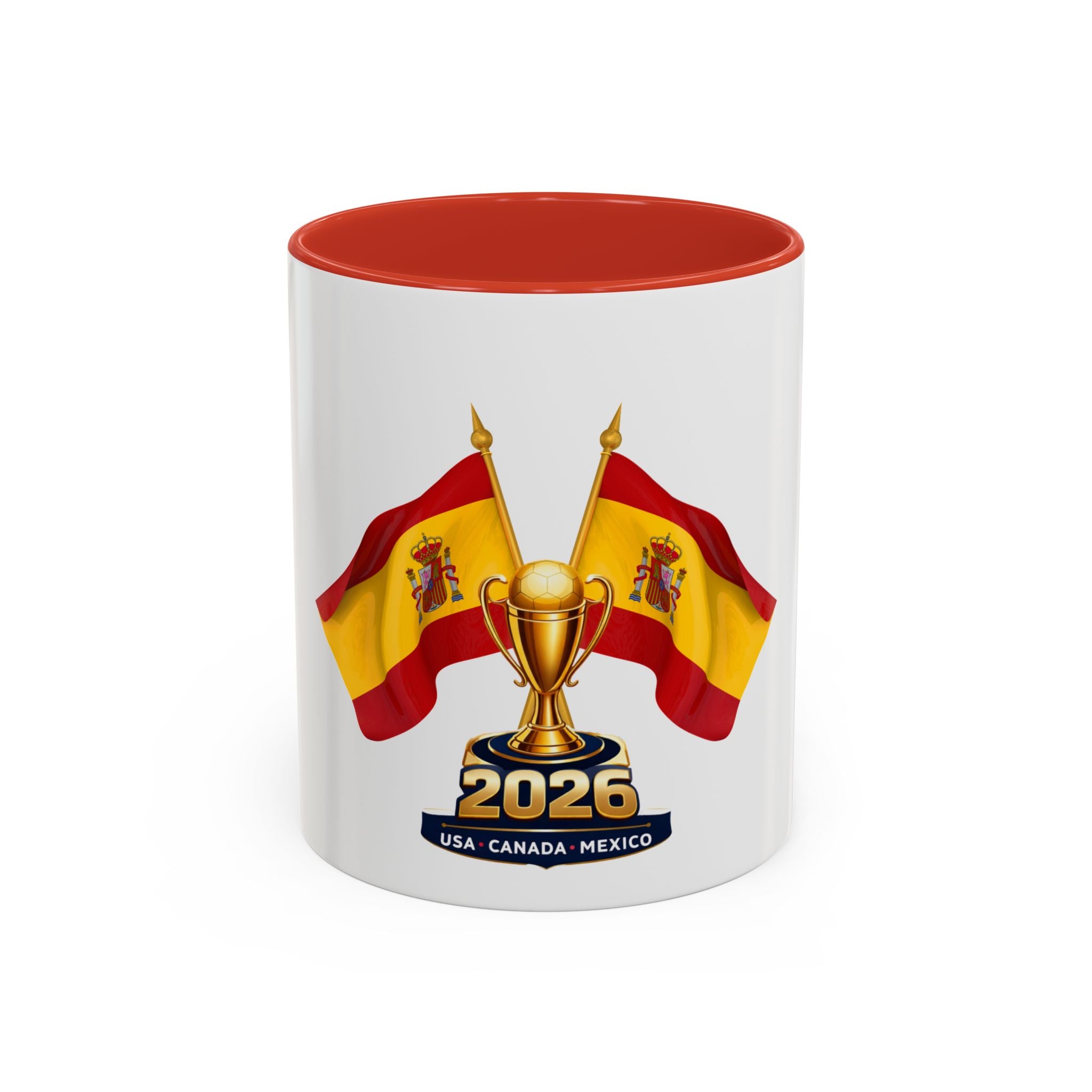 Spain 2026 Soccer Trophy Accent Coffee Mug — Spain Flag Football Fan Gift (11/15oz)