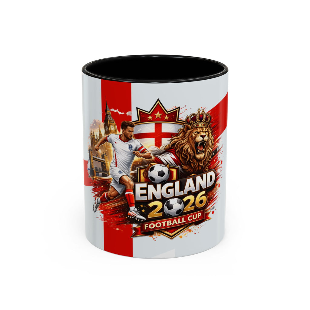 England 2026 Football Cup Accent Mug — Lion & St. George Soccer Coffee Cup (11/15oz)