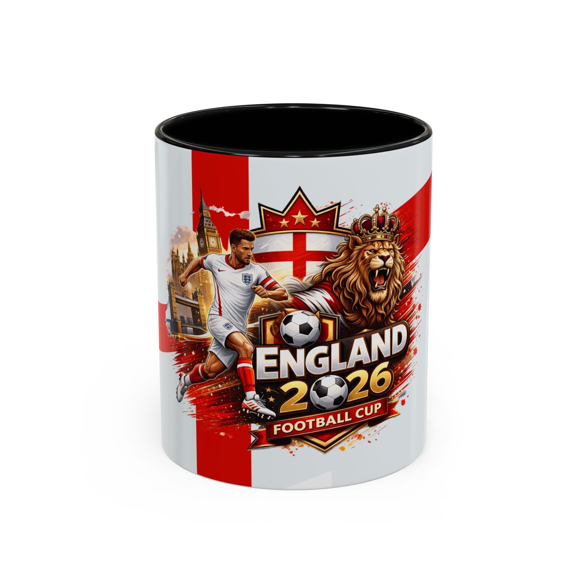 England 2026 Football Cup Accent Mug — Lion & St. George Soccer Coffee Cup (11/15oz)