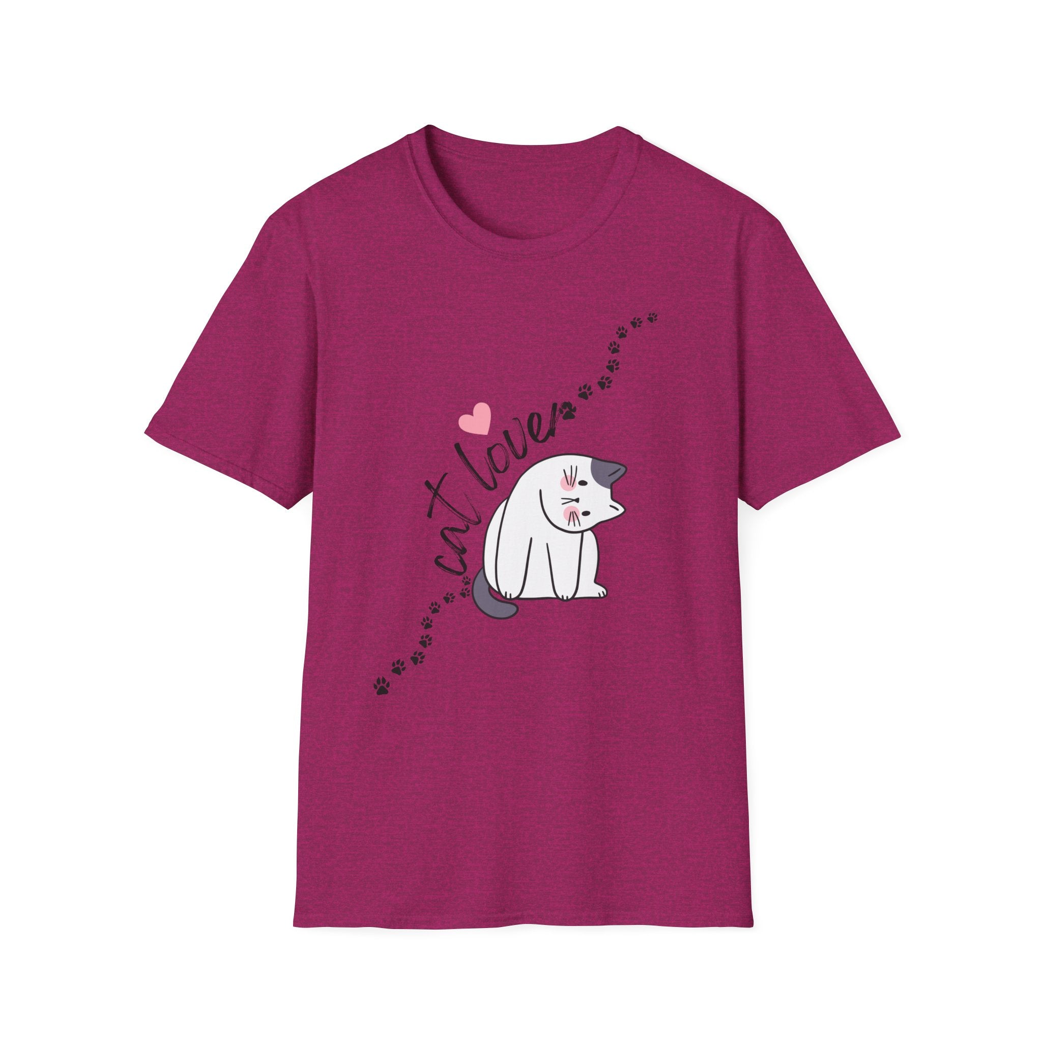 Cat Lover T-Shirt – Cute Heart & Pawprint Kitten Graphic