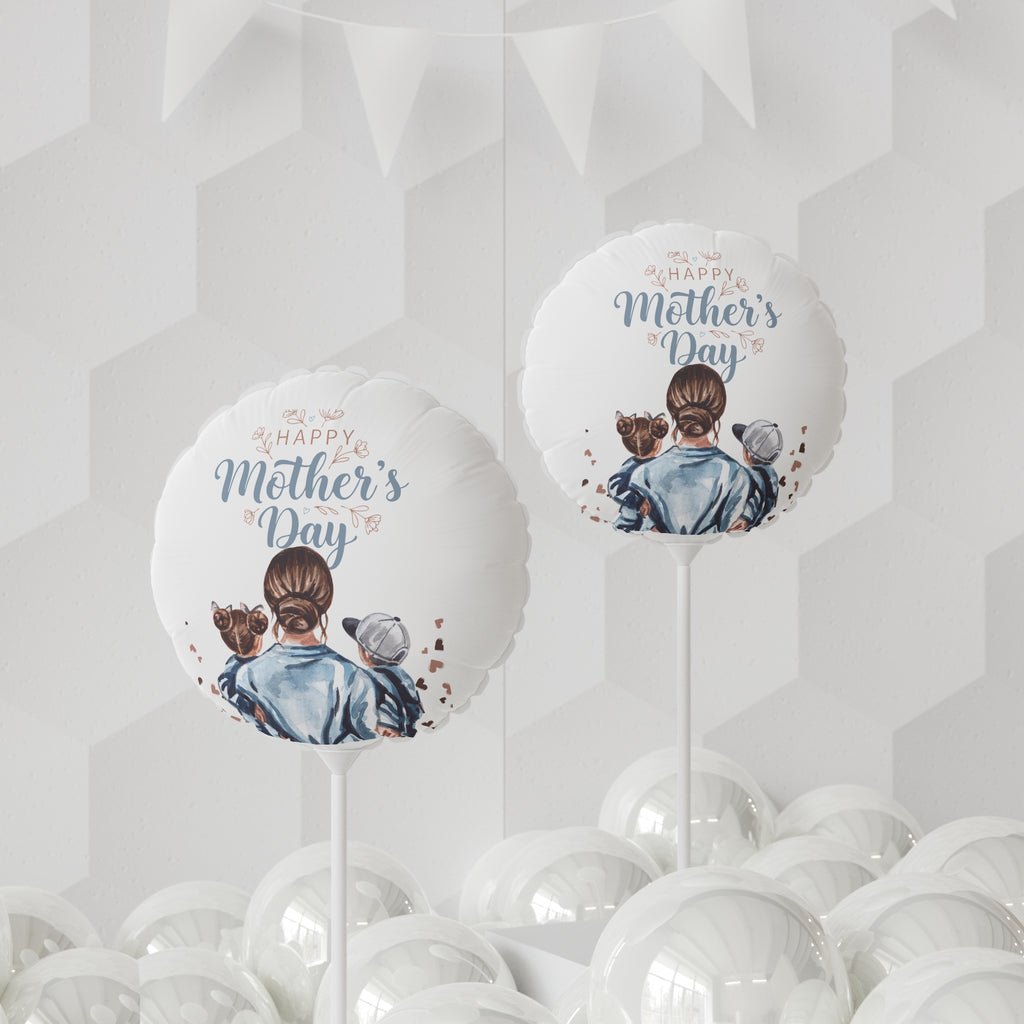 Happy Mother's Day Balloon — 11" Round/Heart Foil Balloon with Mom & Kids Illustration