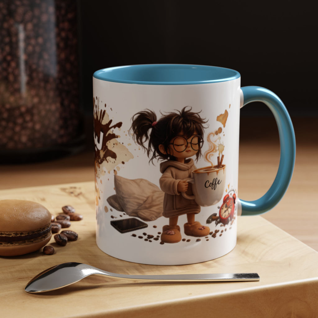 Cute Coffee Girl Accent Mug — Arabic Script Coffee Design (11/15oz)
