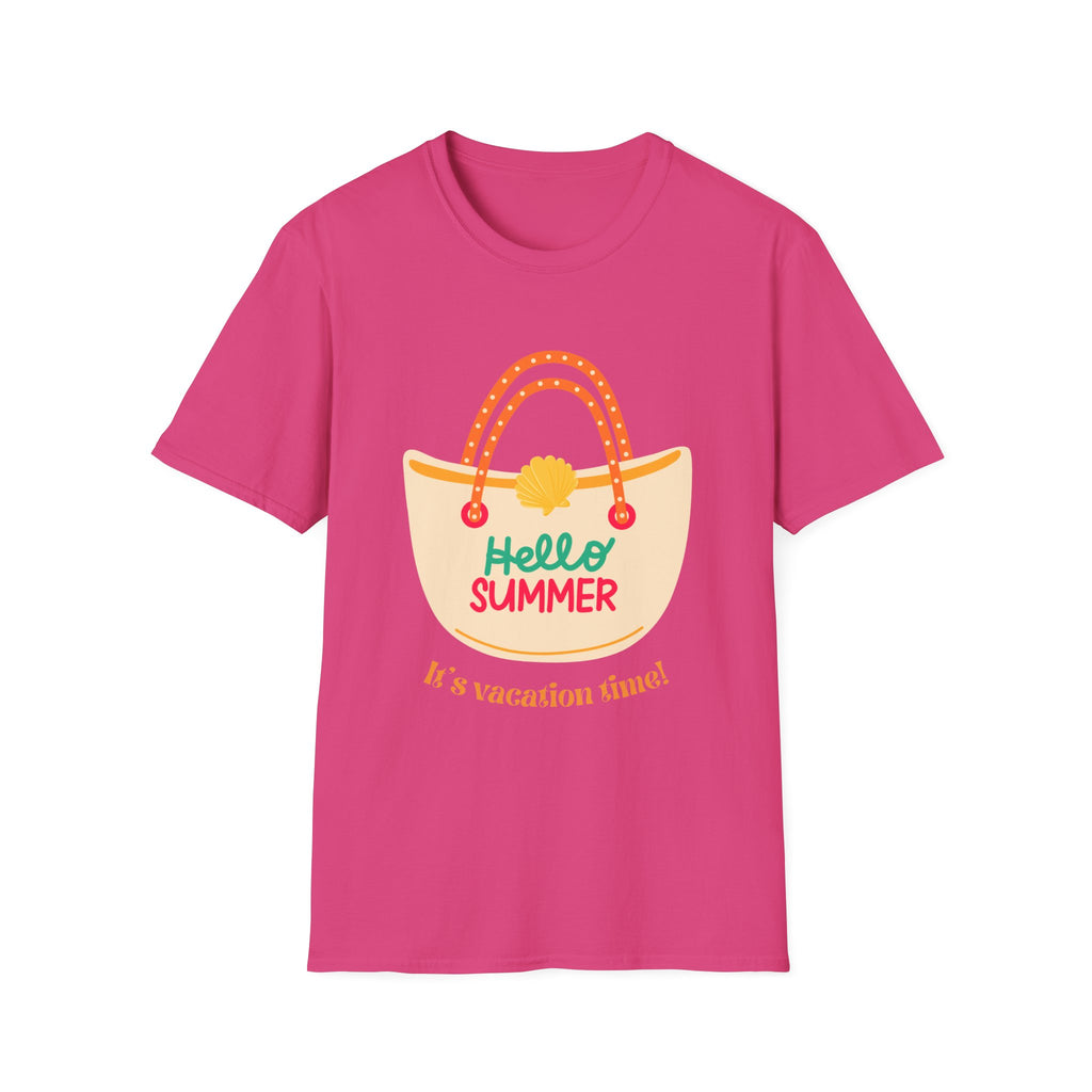 Hello Summer Tote Graphic T-Shirt — "Hello Summer, It’s Vacation Time!"
