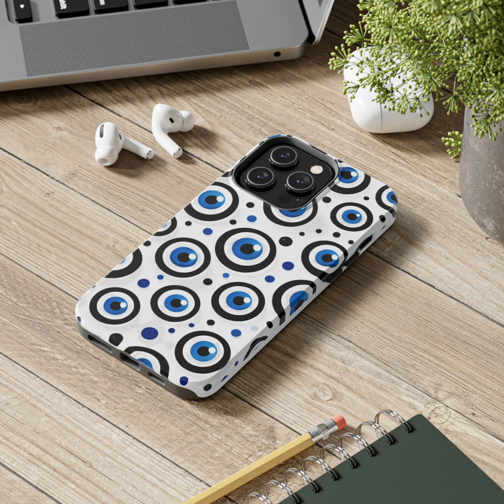 Blue Evil Eye Pattern Tough Phone Case — Protective Ceramic Nazar Design