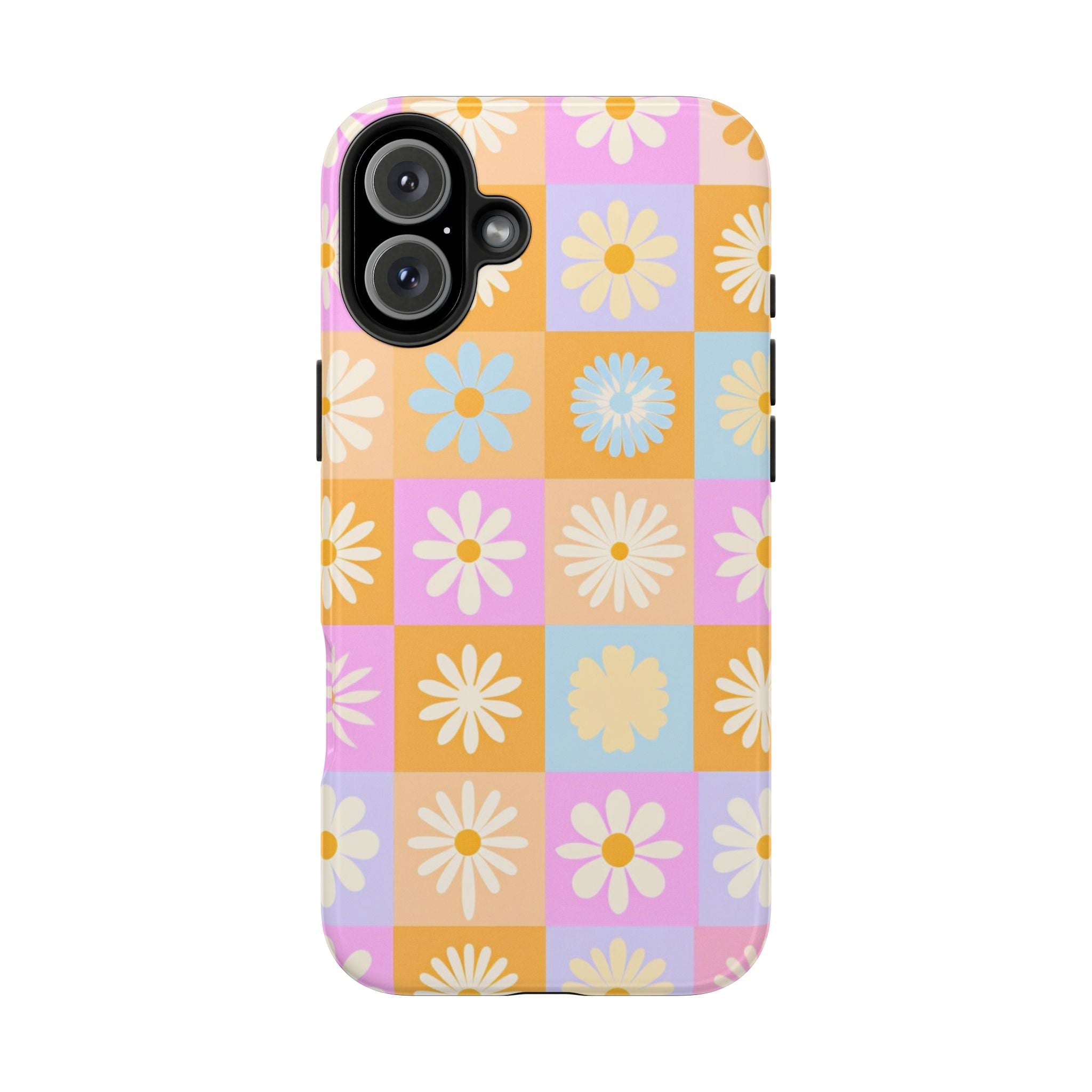 Daisy Check Tough Phone Case – Retro Pastel Floral iPhone Cover