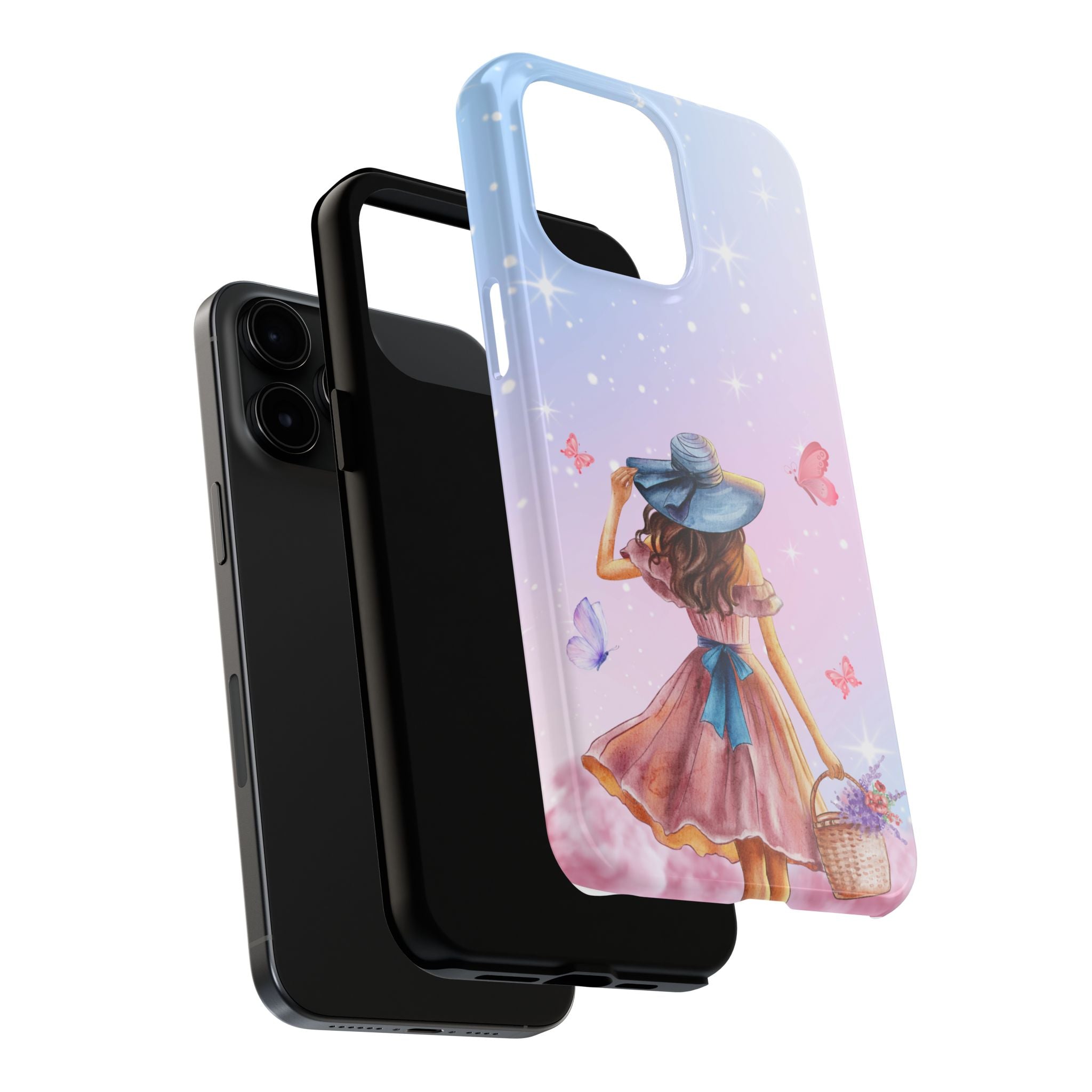 Pastel Girl with Hat Phone Case — Floral Basket Butterfly Tough Phone Case