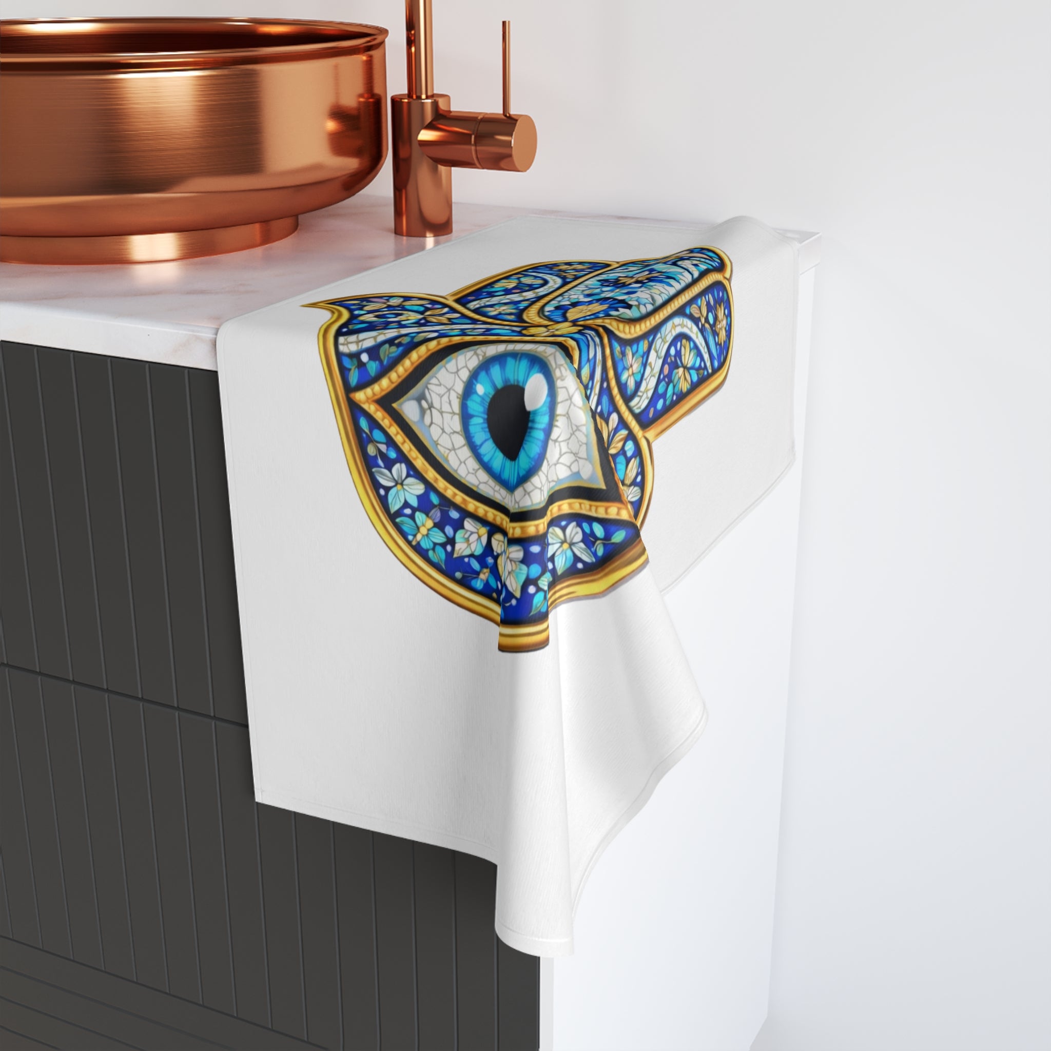 Hamsa Hand Towel - Blue Evil Eye Decorative Hand Towel for Kitchen & Bath