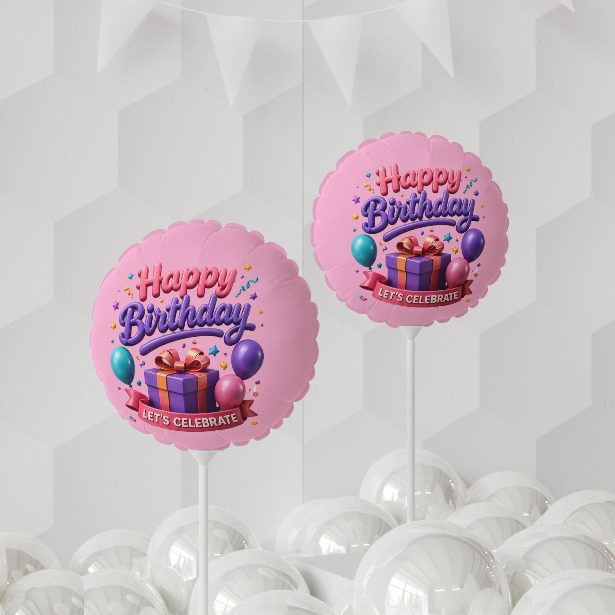 Happy Birthday Balloon - Pink 11" Round Heart-Shaped Party Balloon (Let’s Celebrate)