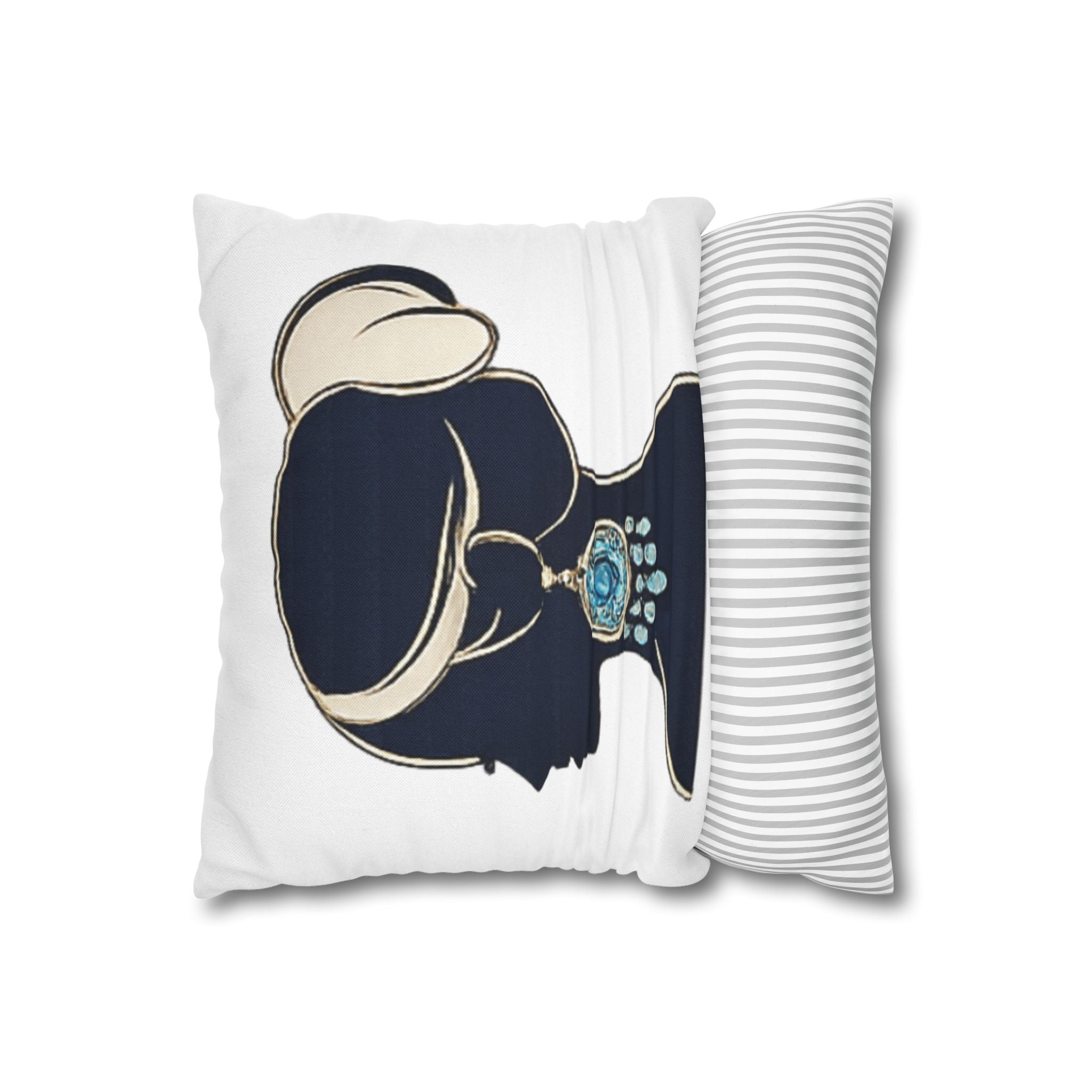 Silhouette Woman Decorative Pillowcase — Blue Statement Earring Accent