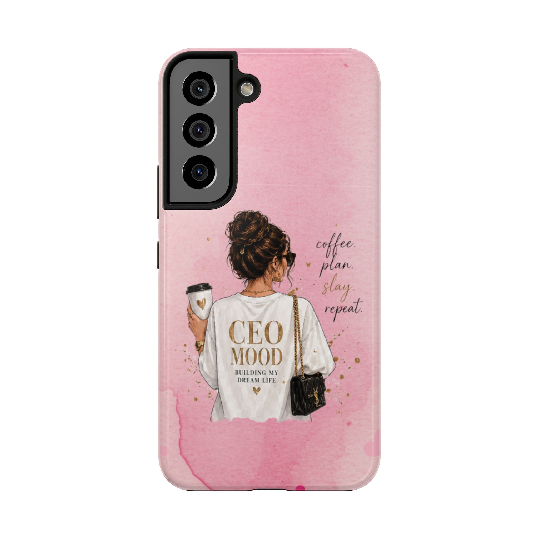CEO Mood Tough Phone Case — "Coffee, Plan, Slay, Repeat" Pink Protective Cover