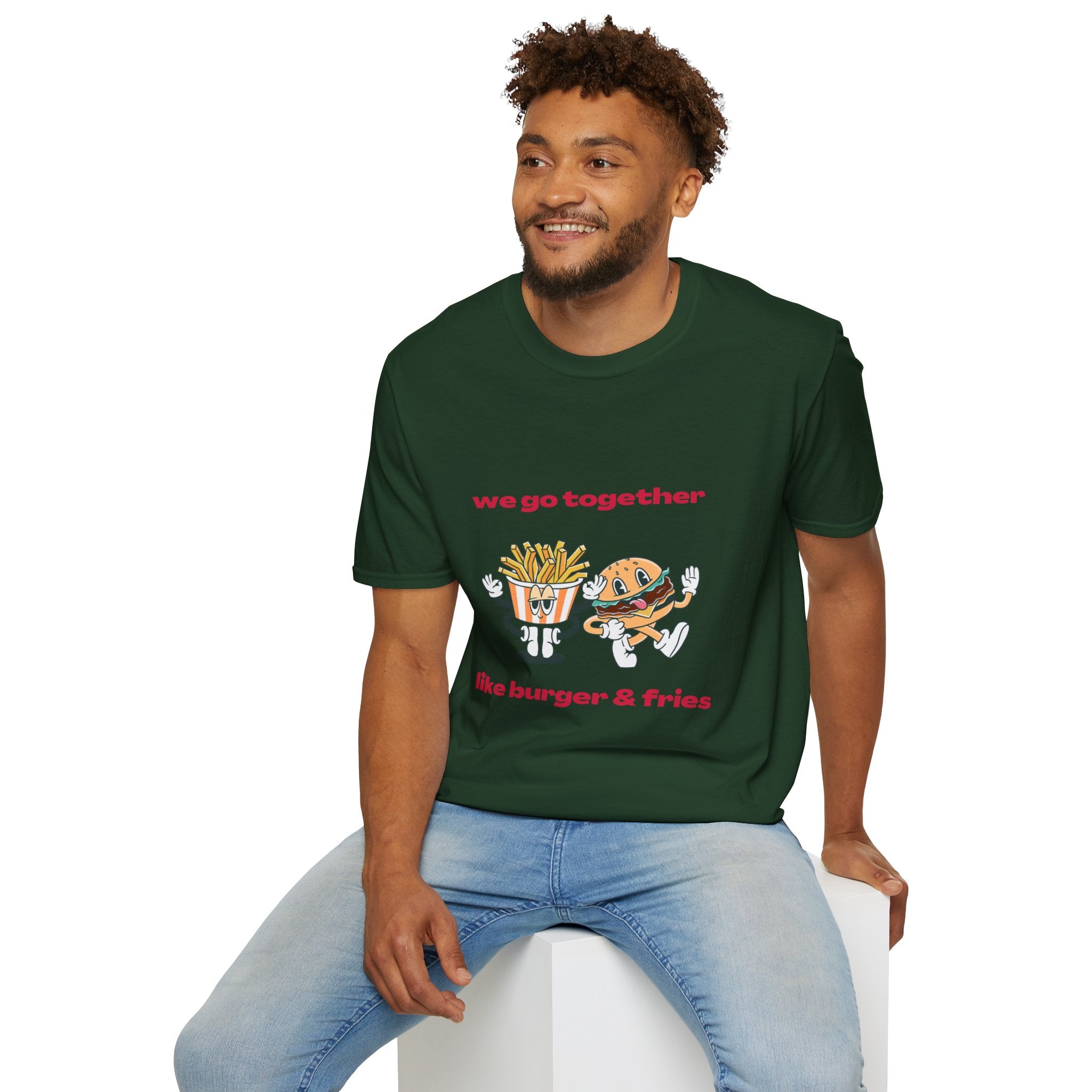 Burger & Fries Graphic T-Shirt — "We Go Together" Cute Matching Tee