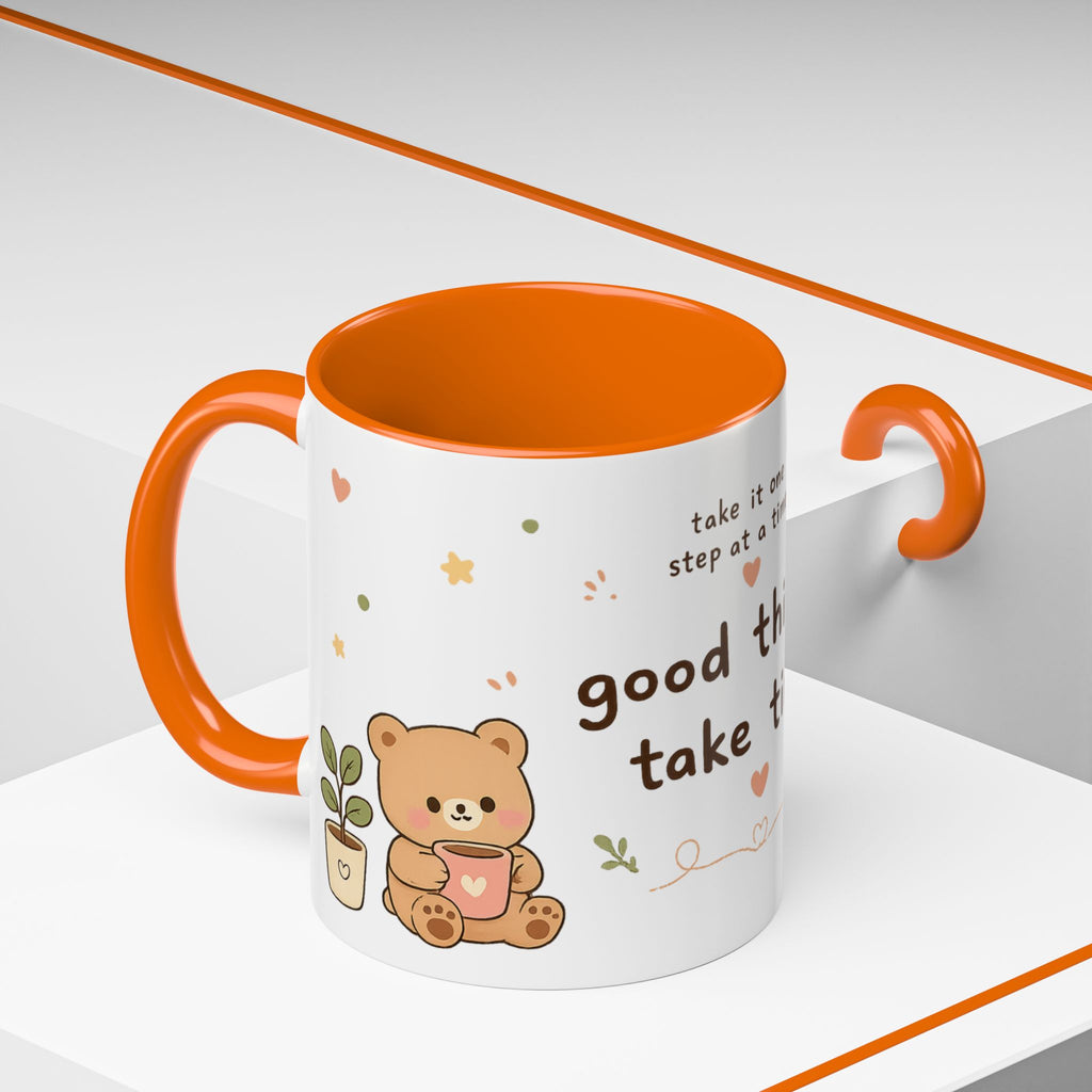 Inspirational Accent Coffee Mug — "Good Things Take Time" Motivational Ceramic Mug