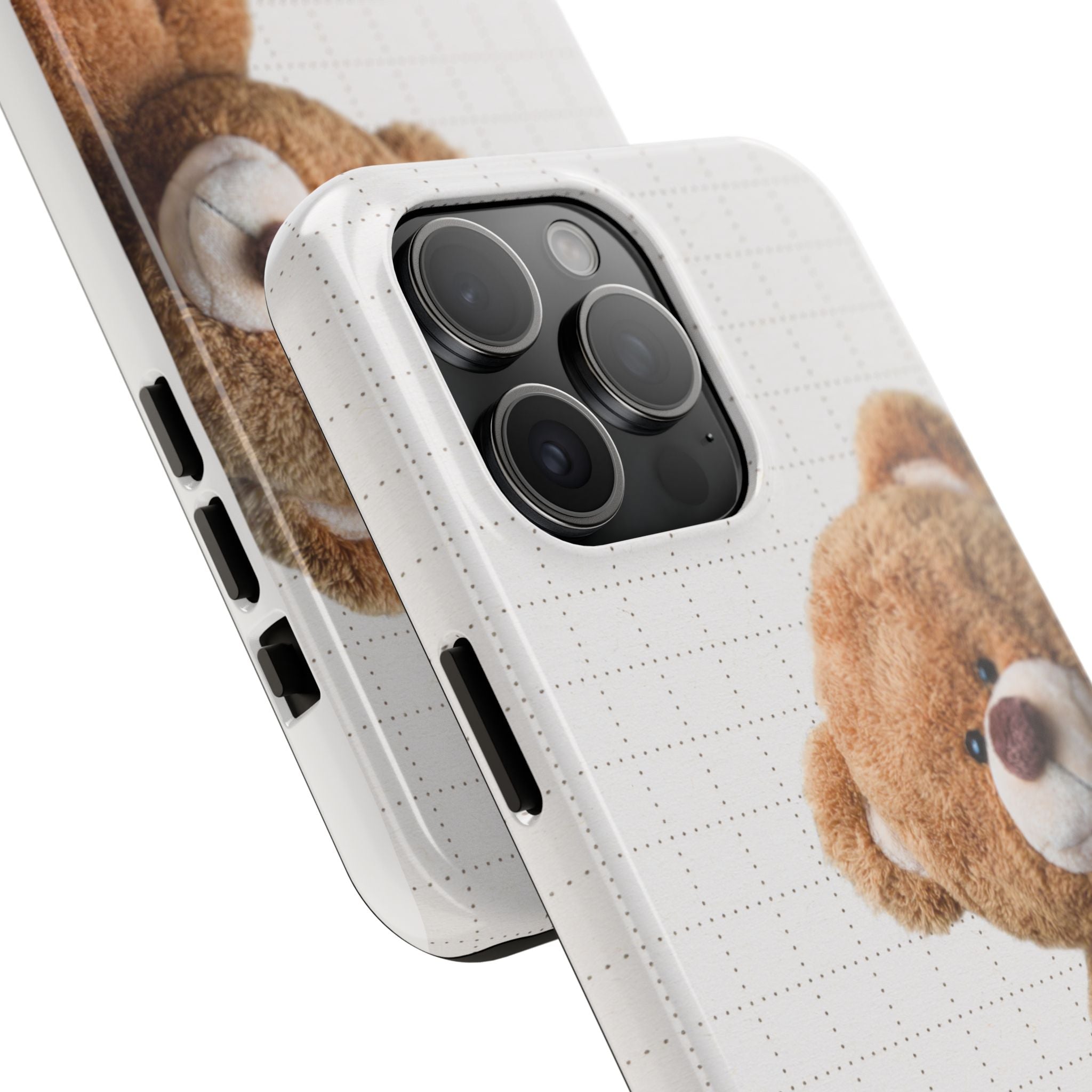 Teddy Bear Tough Phone Case — Cute Plush Peeking Design, Protective Shockproof Cover