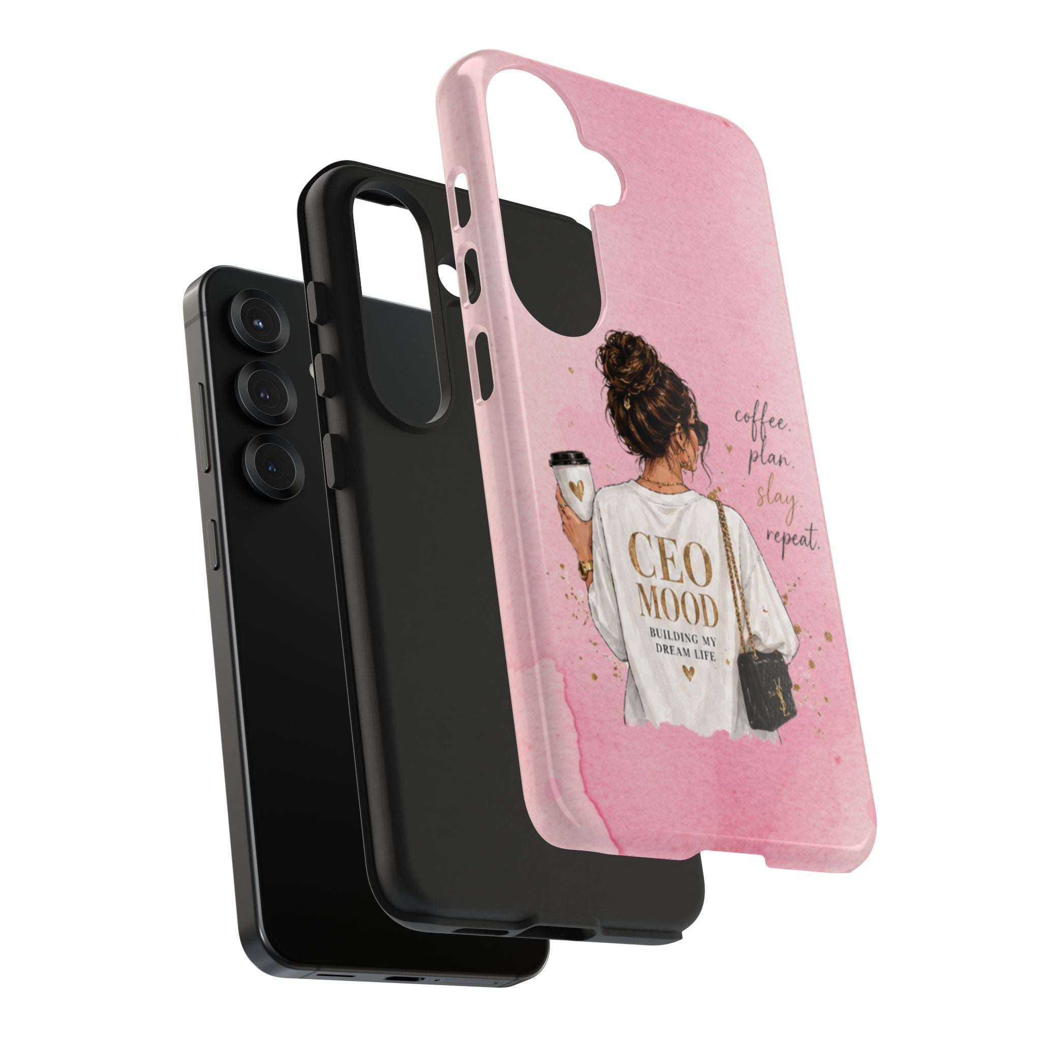CEO Mood Tough Phone Case — "Coffee, Plan, Slay, Repeat" Pink Protective Cover