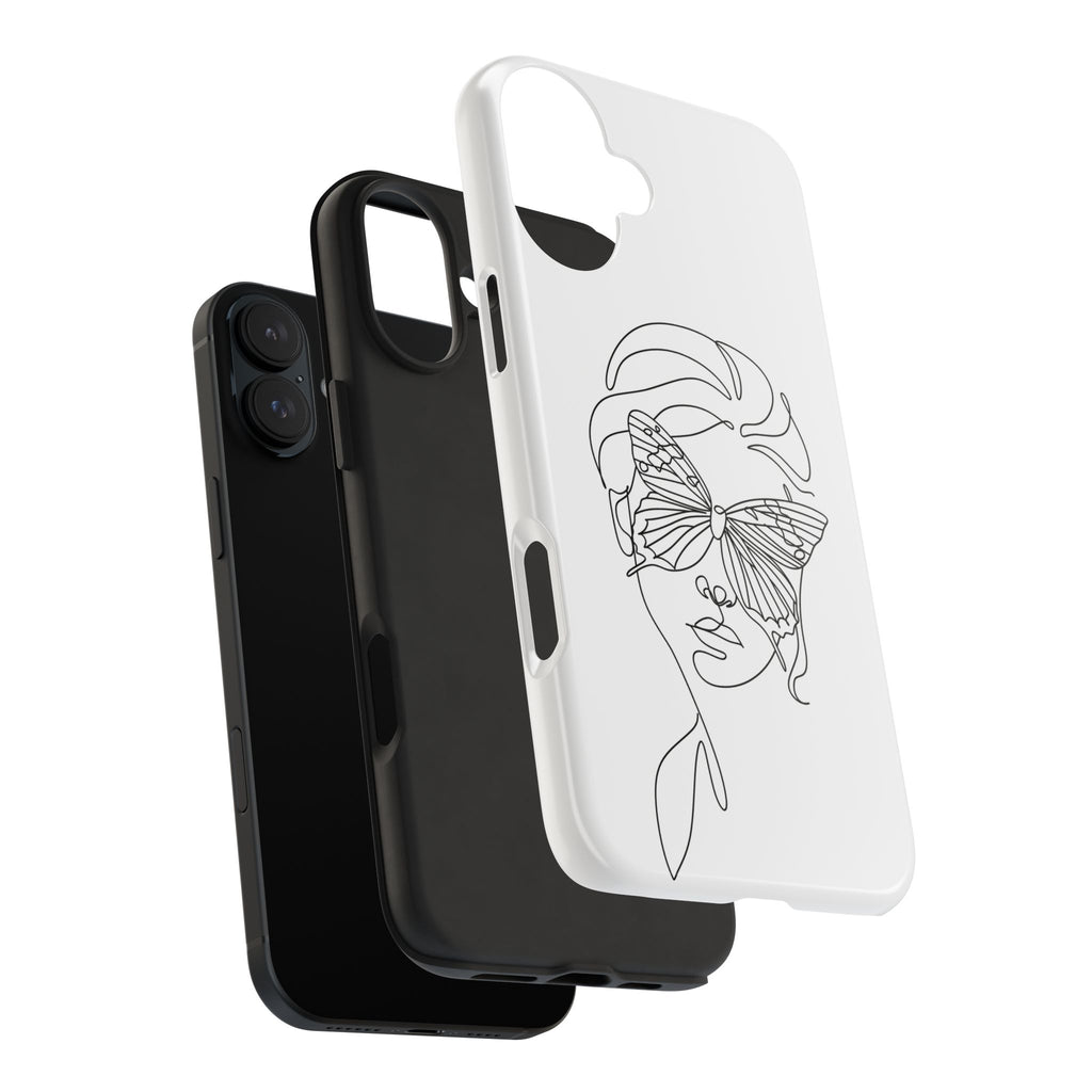 Butterfly Line Art Tough Phone Case — Minimalist Woman Face Design