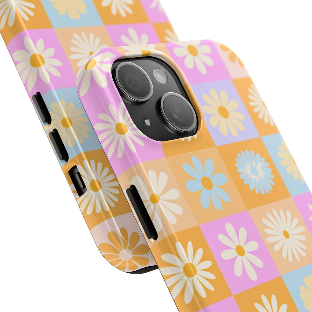 Daisy Check Tough Phone Case – Retro Pastel Floral iPhone Cover