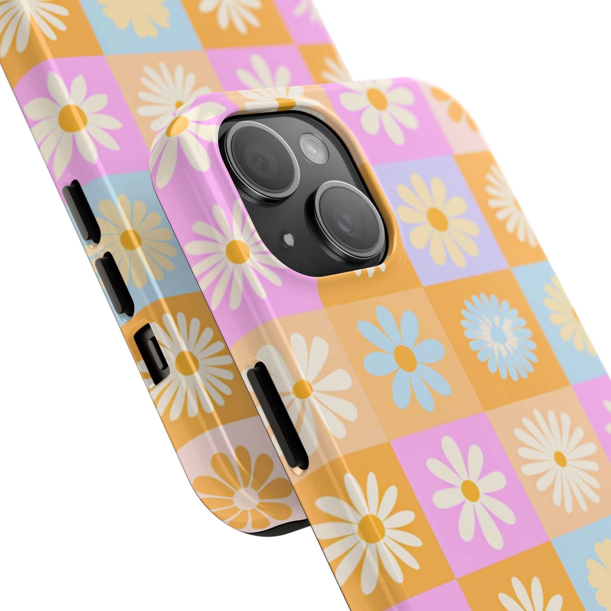 Daisy Check Tough Phone Case – Retro Pastel Floral iPhone Cover