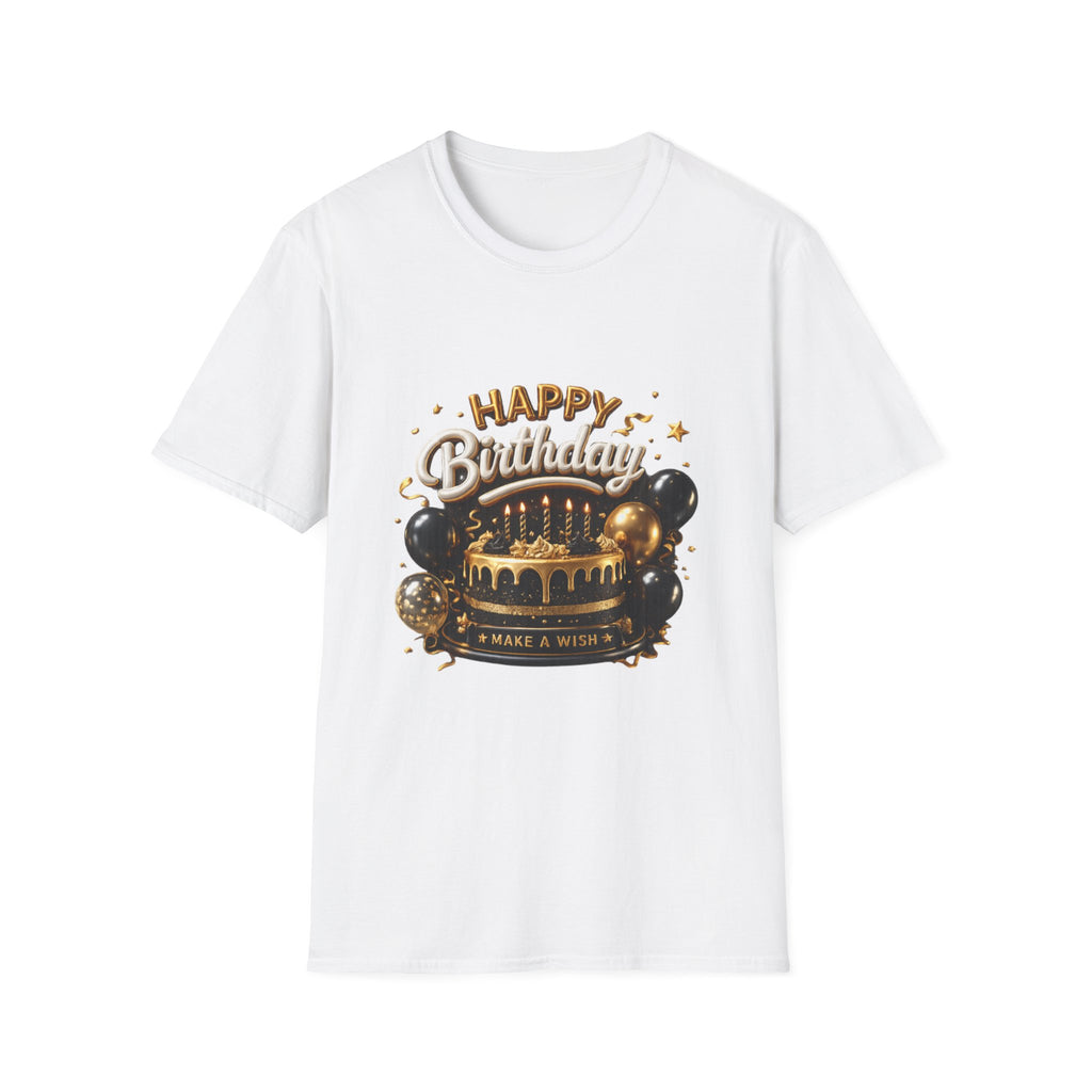 Birthday Cake & Balloons T-Shirt — "Happy Birthday" Celebration Tee