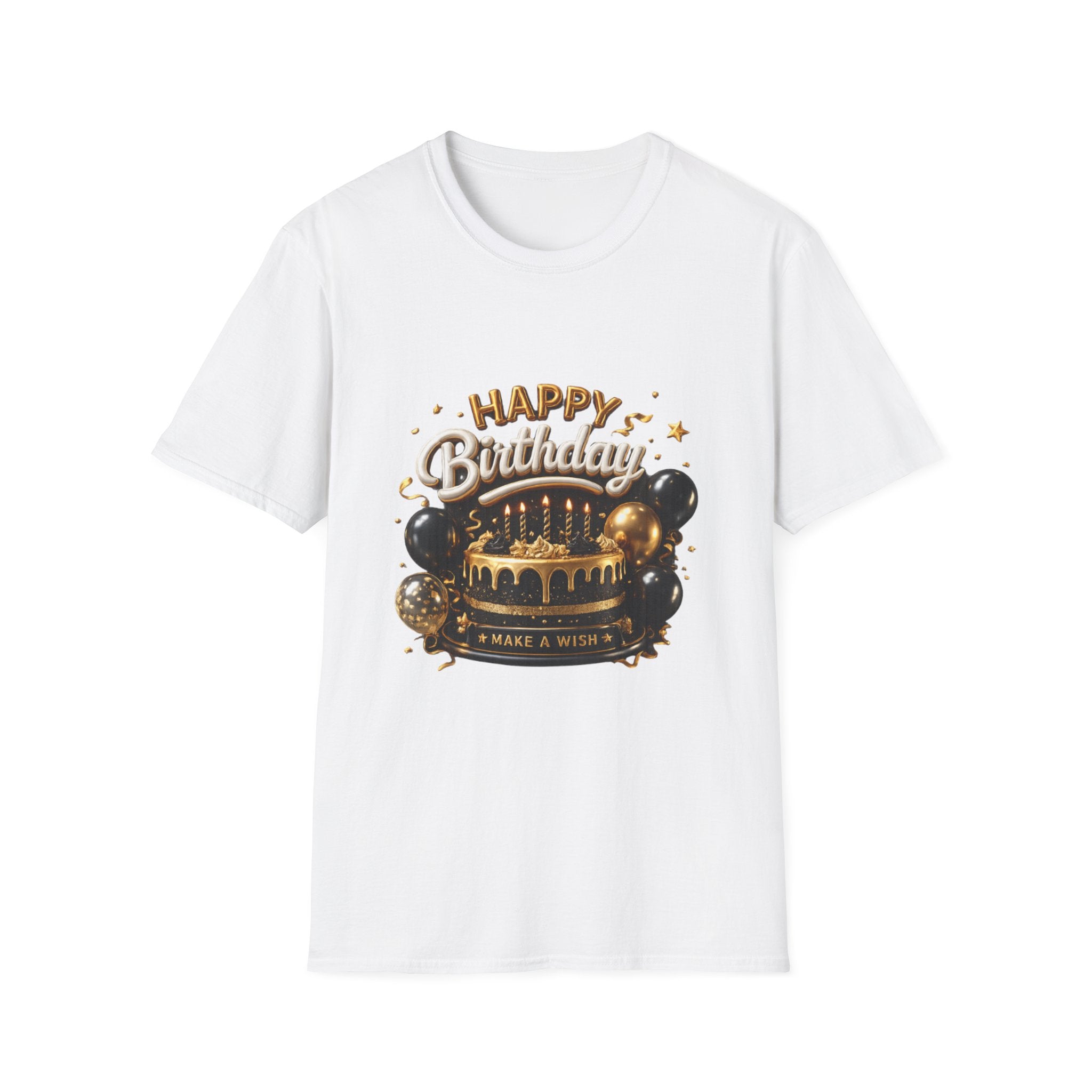 Birthday Cake & Balloons T-Shirt — "Happy Birthday" Celebration Tee