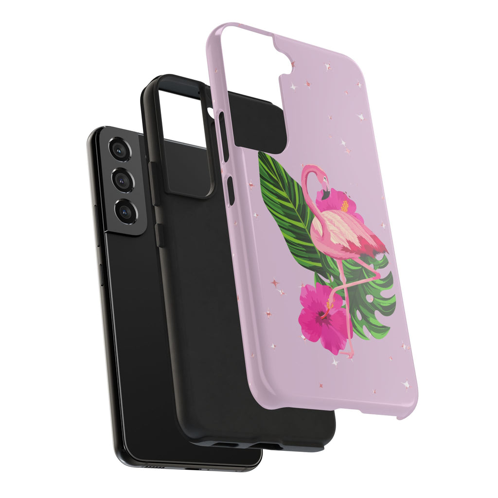 Flamingo Tropical Tough Phone Case — Pink Hibiscus & Palm Leaves