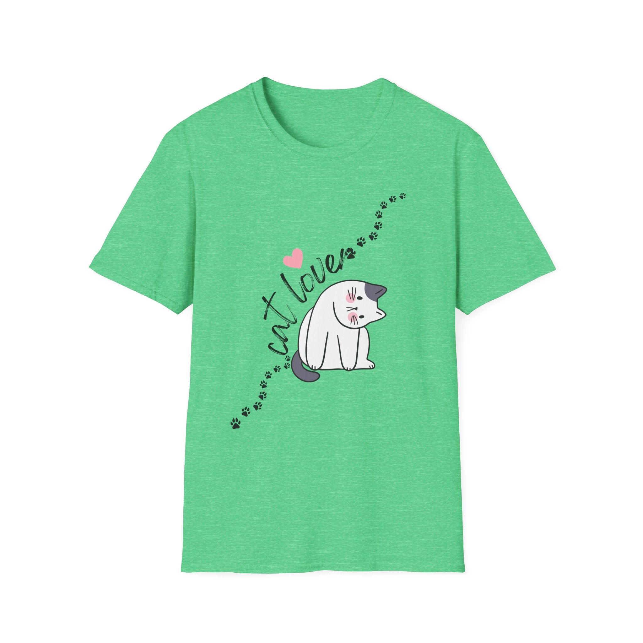 Cat Lover T-Shirt – Cute Heart & Pawprint Kitten Graphic