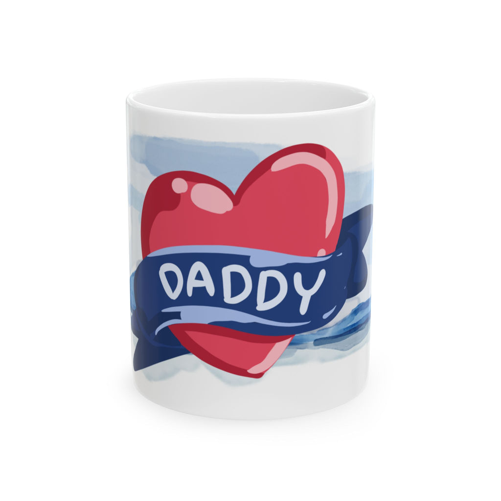 Daddy Heart Ceramic Mug — Cute Tattoo-Style Dad Coffee Cup (11oz)