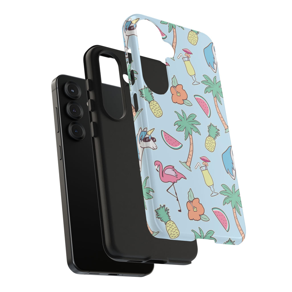 Tropical Summer Tough Phone Case — Pineapple, Flamingo & Palm Pattern