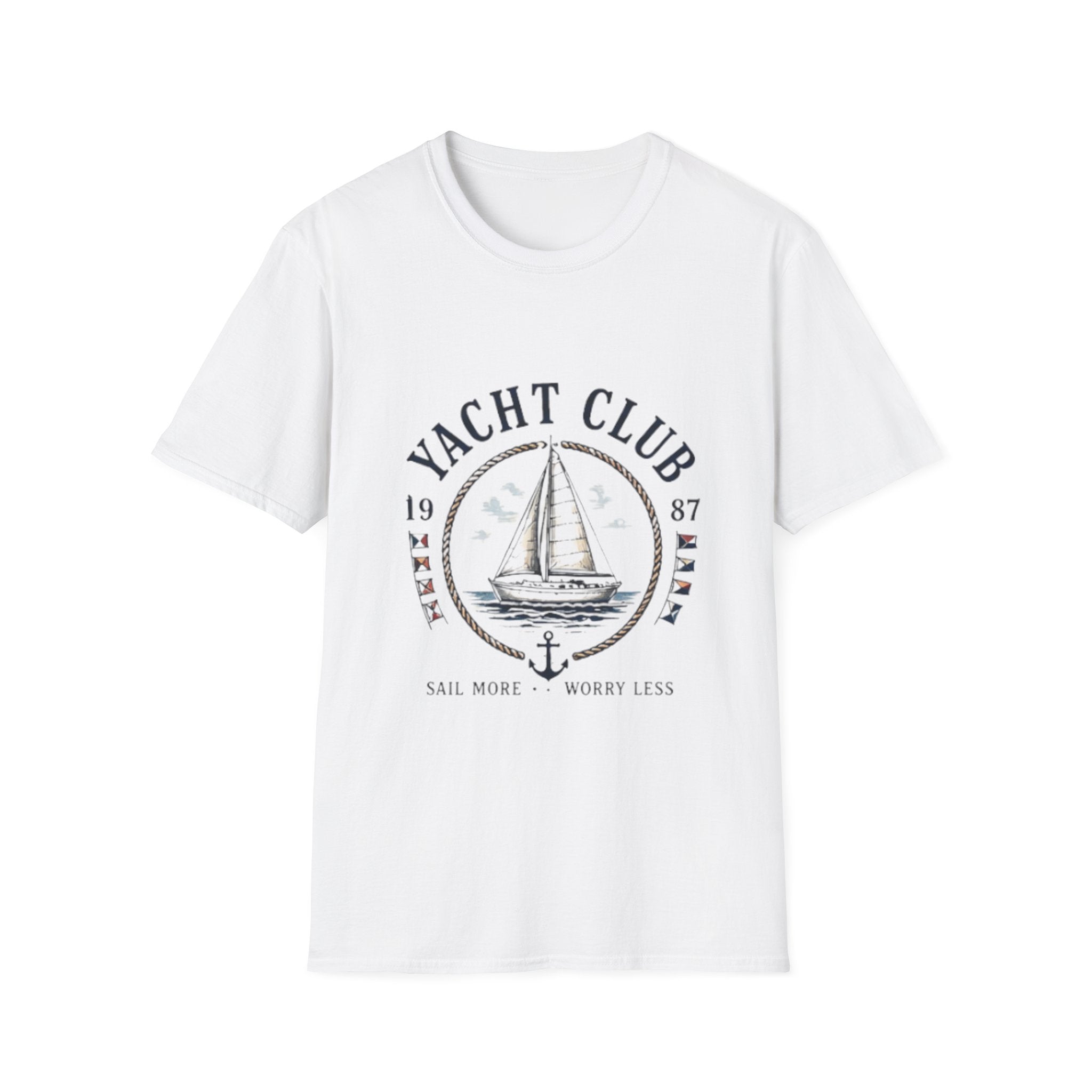 Yacht Club Sailboat unisex T-Shirt – Vintage Nautical 'Sail More Worry Less' Tee