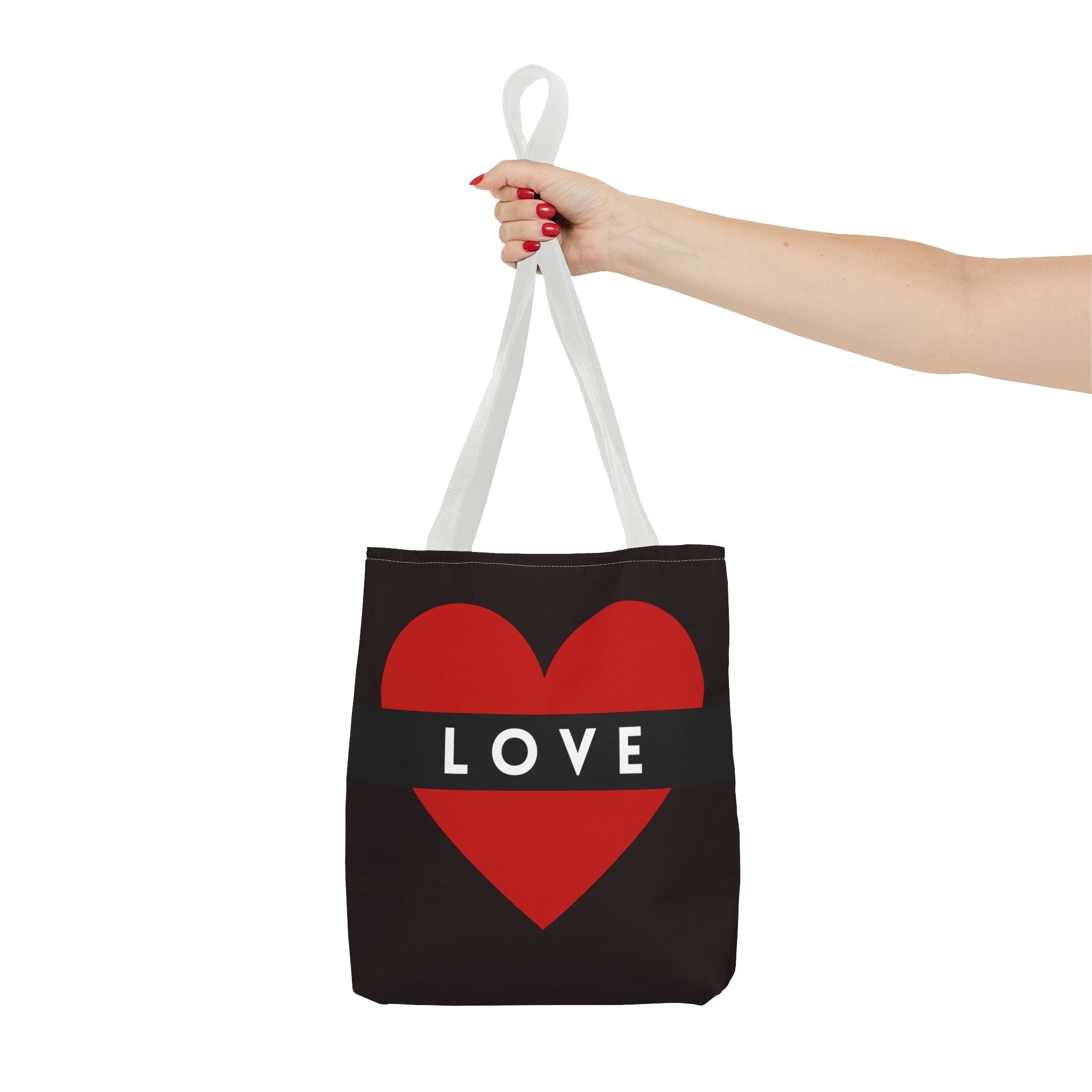 Love Heart Tote Bag — Red Heart "LOVE" All-Over Print Tote
