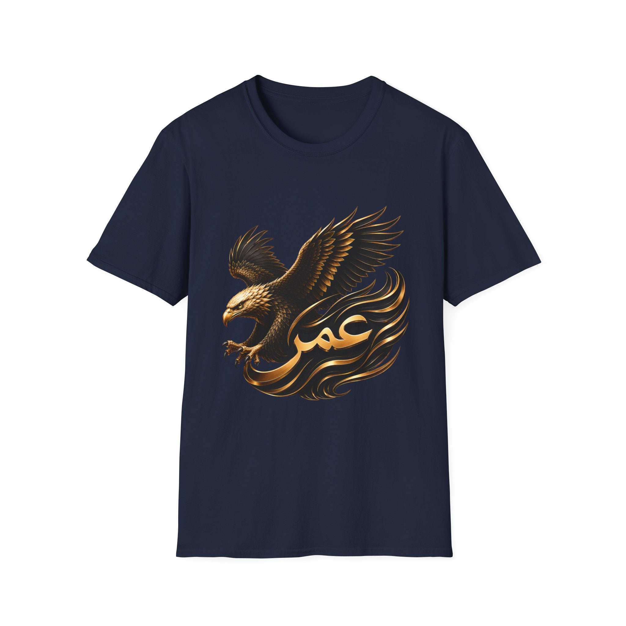 Eagle Arabic Omar Name Tee — Stylized Golden Eagle with 'عمر' Graphic
