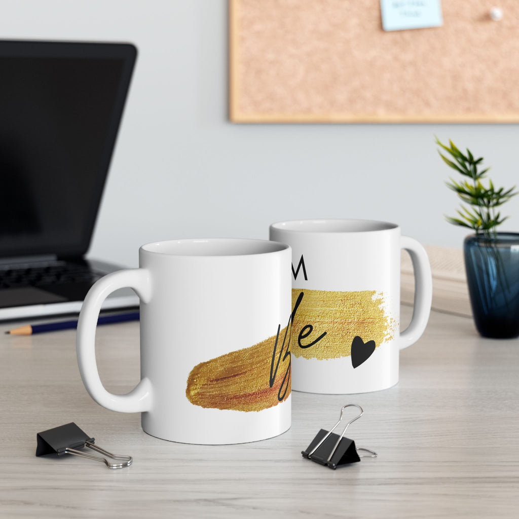 Team Bride Gold Brushstroke Mug — Bachelorette Party Ceramic Coffee Cup (11oz/15oz)