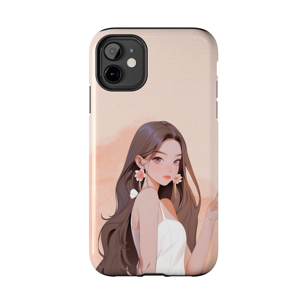 Tough Phone Case — Elegant Anime Girl Illustration, Protective Slim Phone Cover