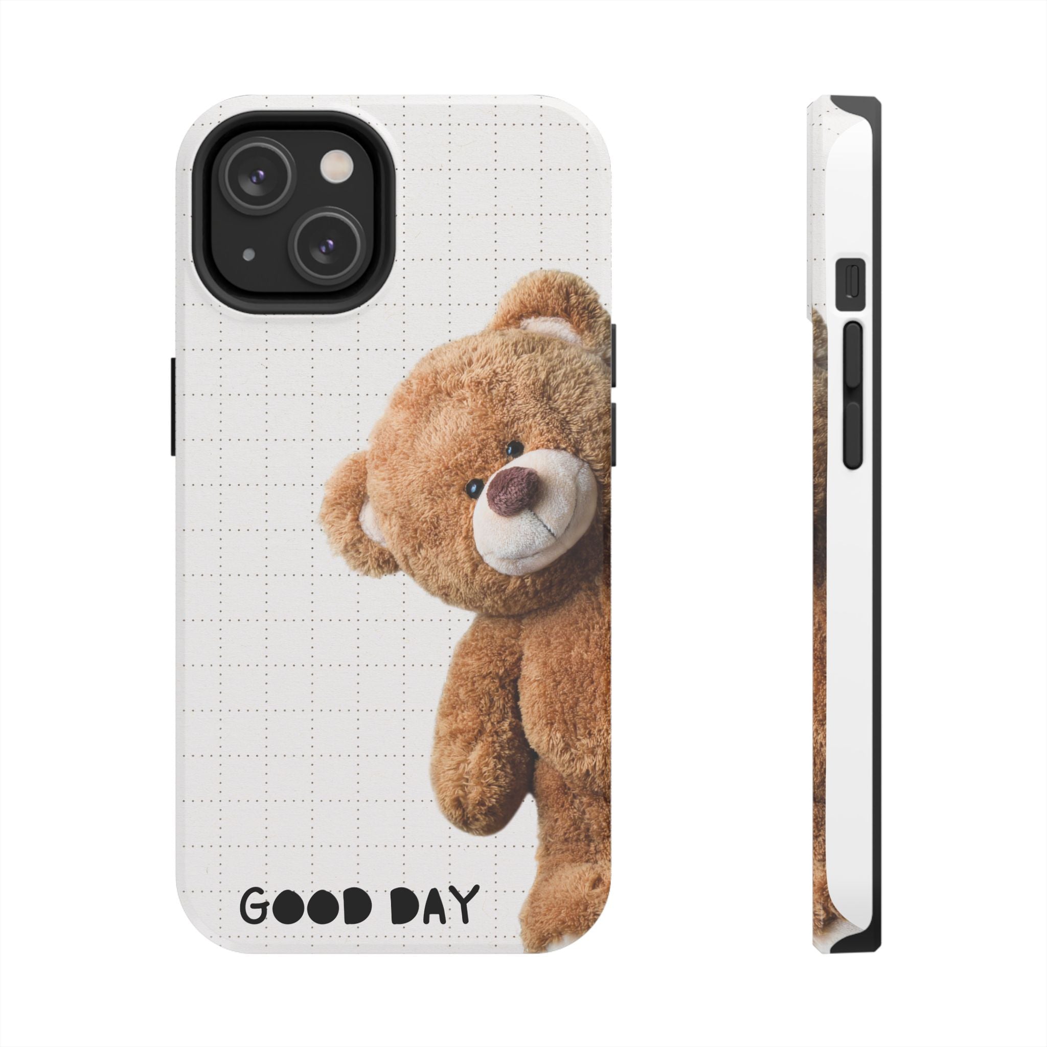 Teddy Bear Tough Phone Case — Cute Plush Peeking Design, Protective Shockproof Cover