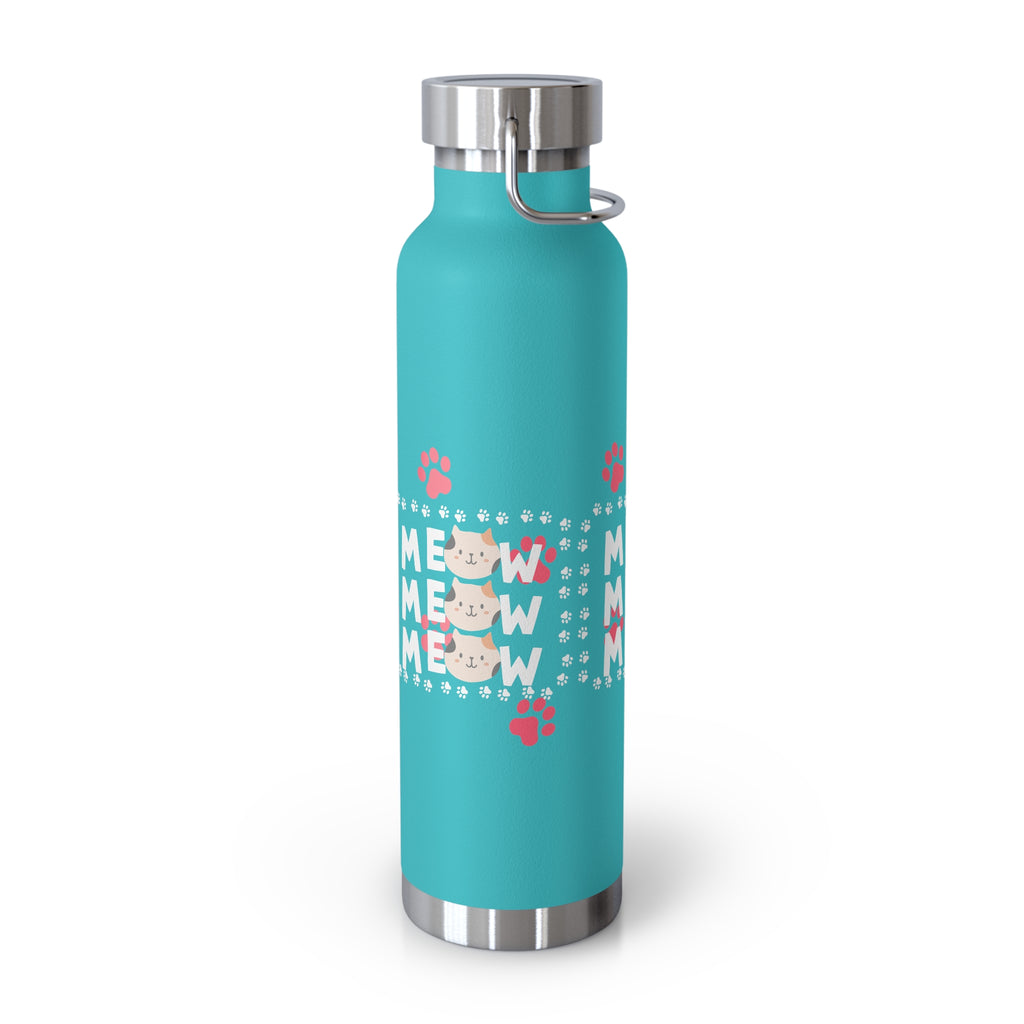 22oz Insulated Bottle — Red 'MEOW' Cute Cat Paw Print Design