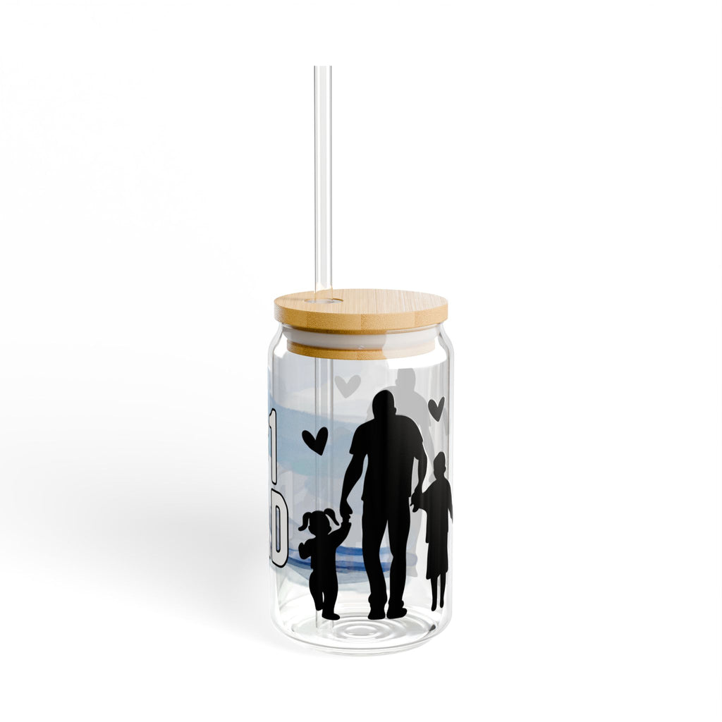 #1 Dad Sipper Glass – 16oz Father’s Day Drinking Jar with Family Silhouette