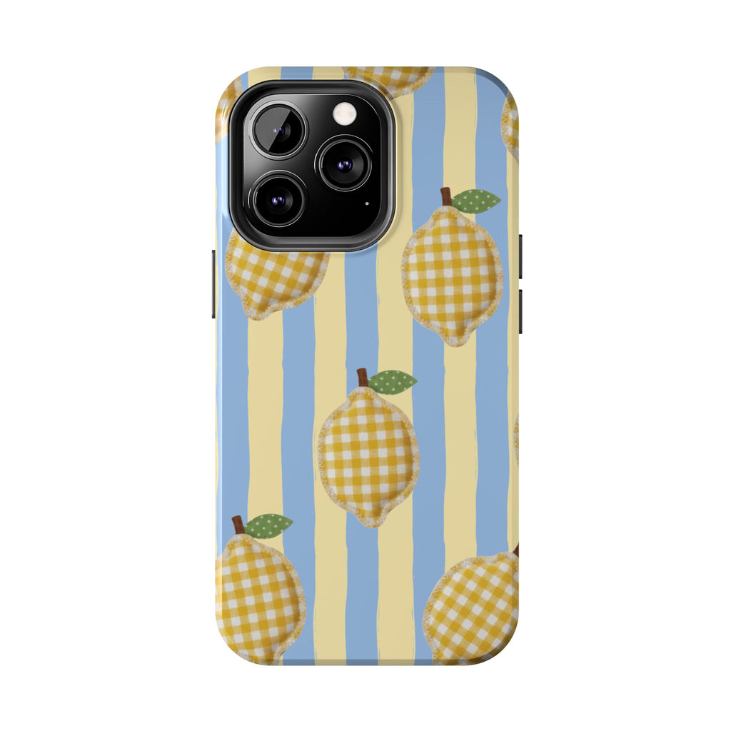 Tough Phone Case — Blue & Yellow Gingham Lemon Design