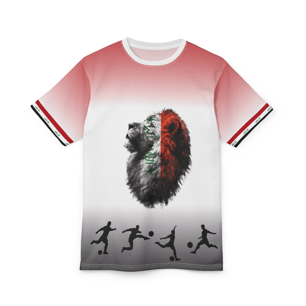 Iraq Lion Head Soccer Tee — Patriotic Football Graphic T-Shirt
