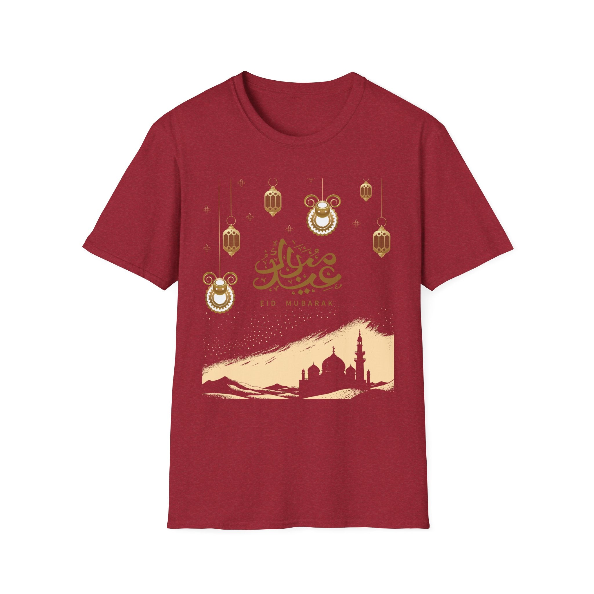 Eid Mubarak T-Shirt — Gold Lanterns & Mosque Silhouette