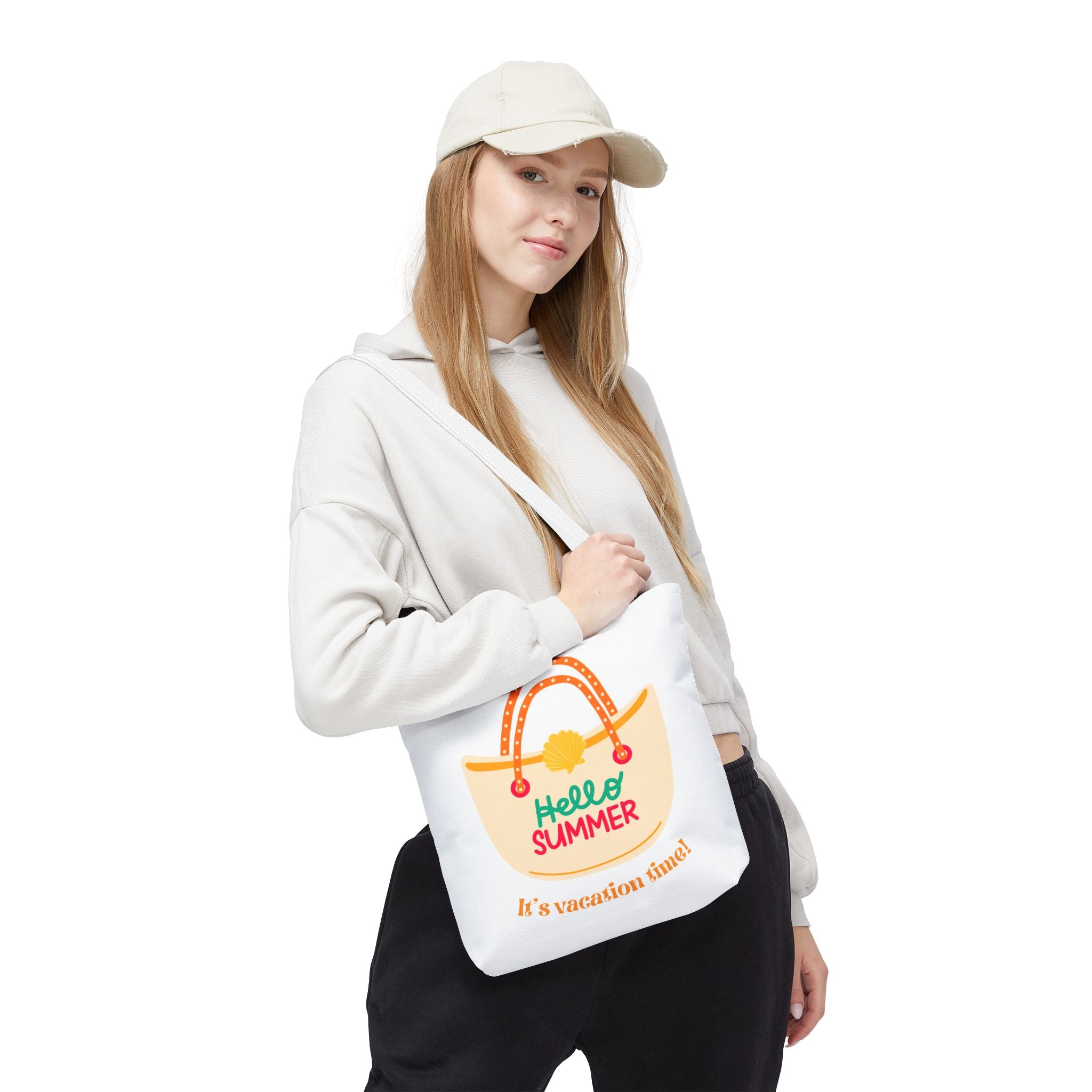 Hello Summer Tote Bag — "It's Vacation Time!" Beach Canvas Tote