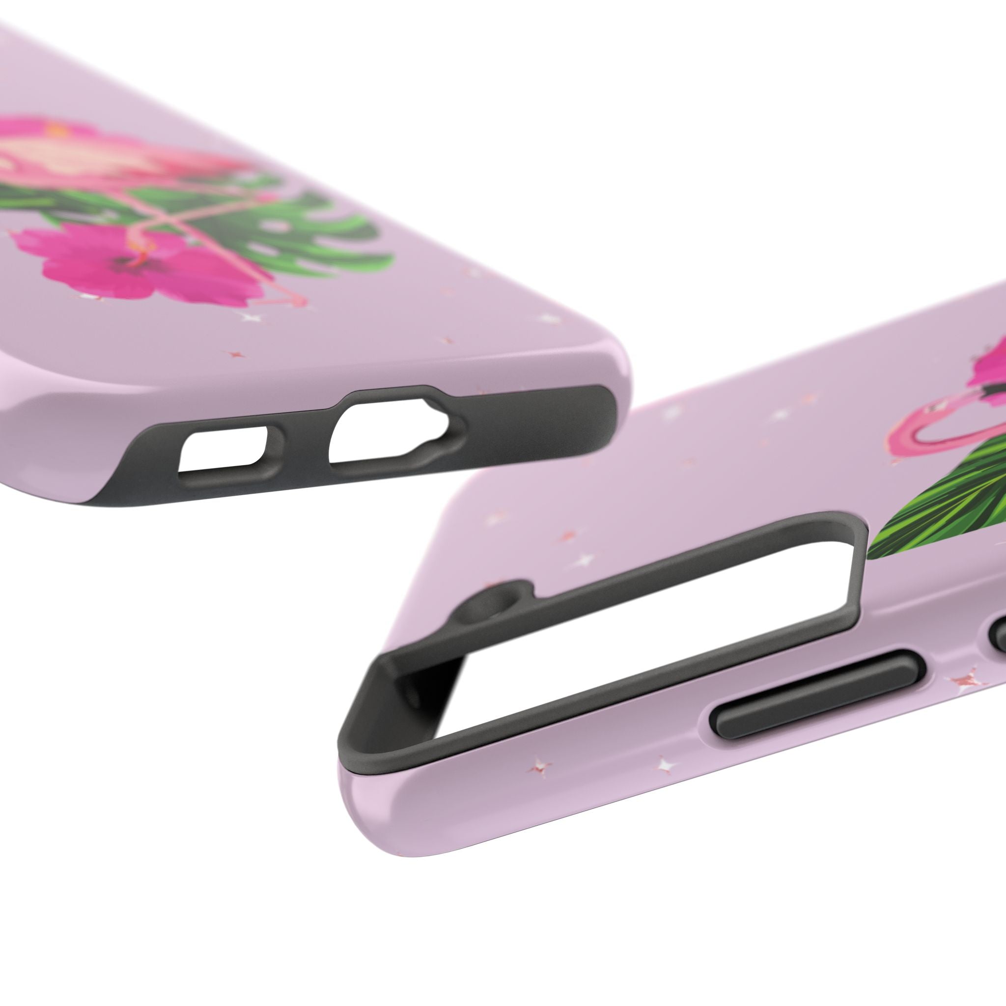 Flamingo Tropical Tough Phone Case — Pink Hibiscus & Palm Leaves