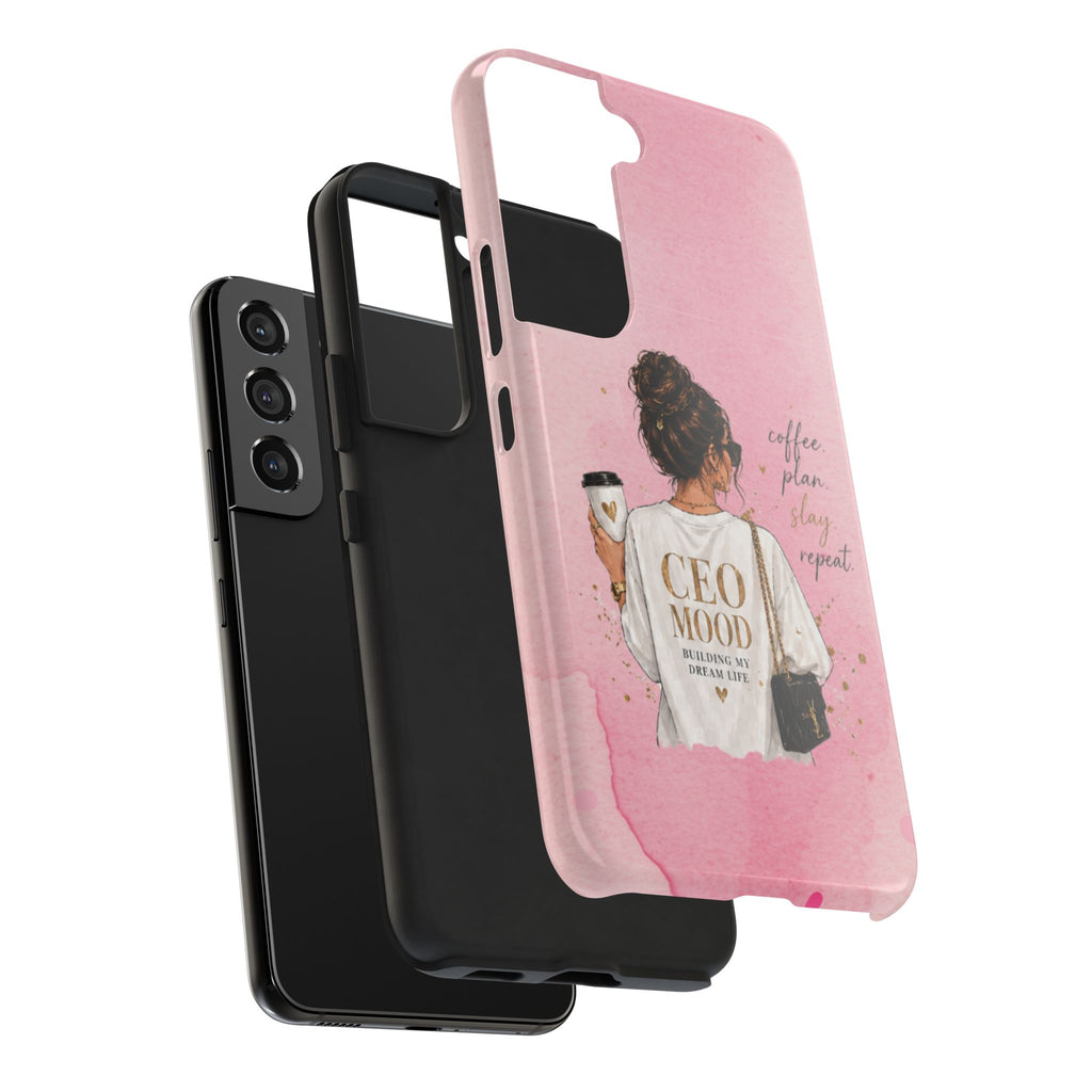 CEO Mood Tough Phone Case — "Coffee, Plan, Slay, Repeat" Pink Protective Cover