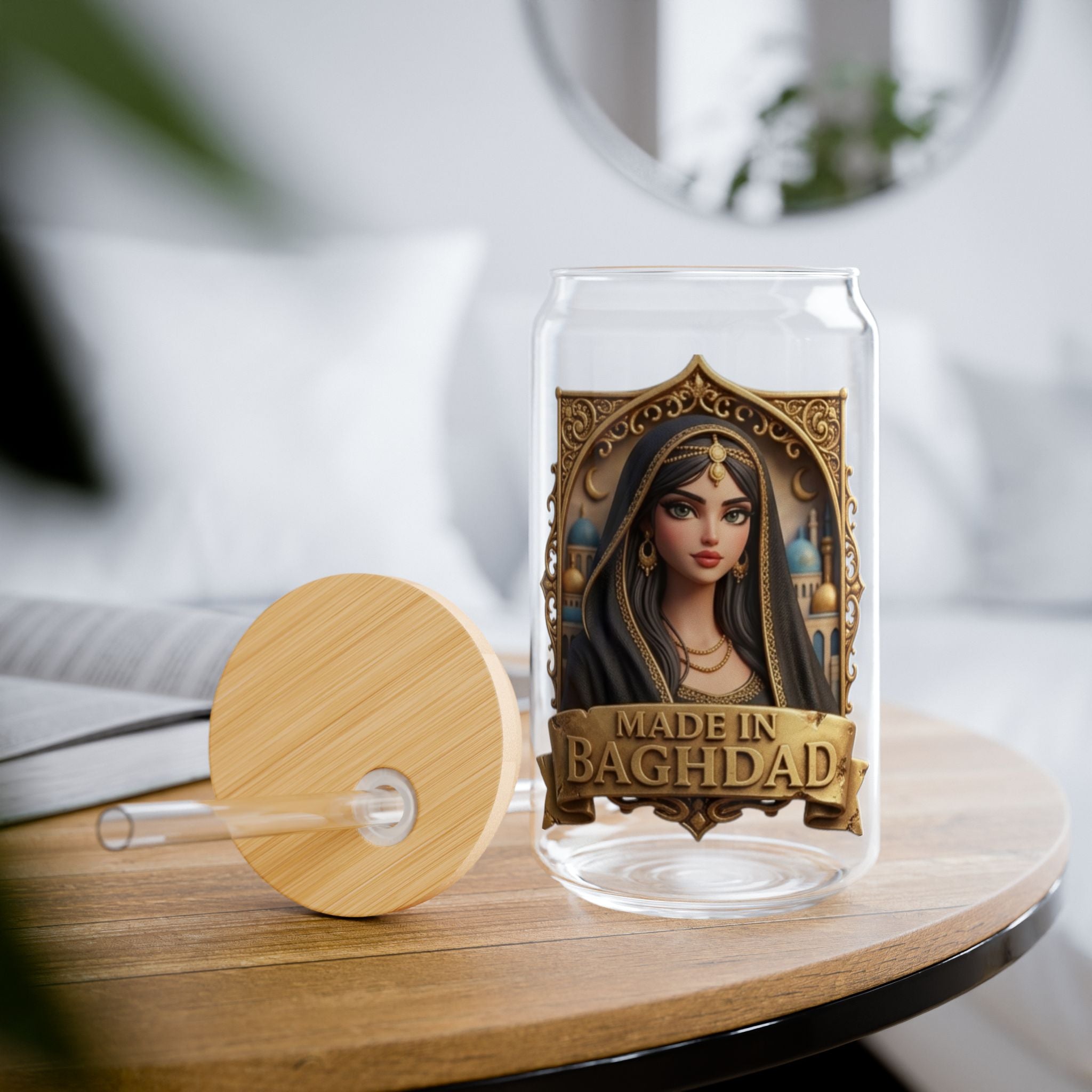 Made in Baghdad Sipper Glass – 16oz Illustrated Middle Eastern Portrait Drink Tumbler