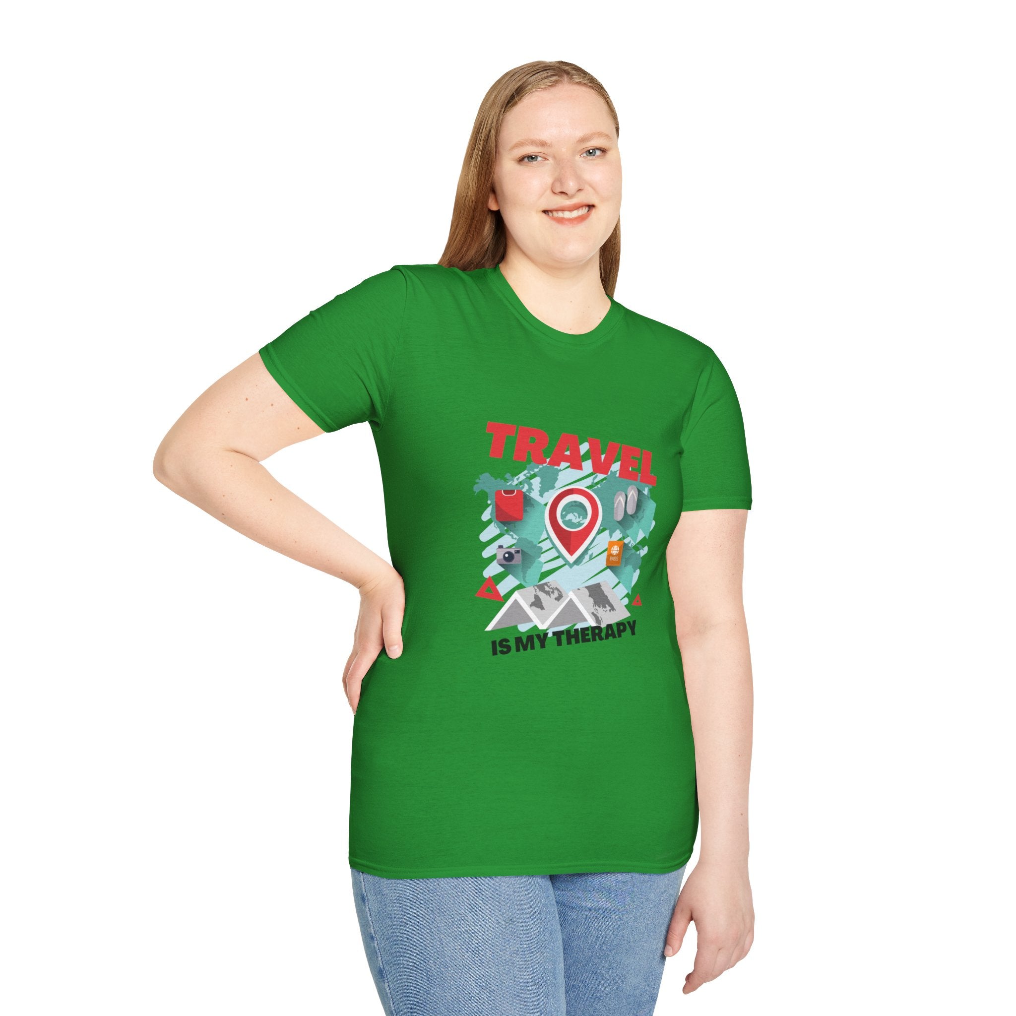 Travel Is My Therapy T-Shirt — Wanderlust Map Tee for Travelers & Adventure Lovers